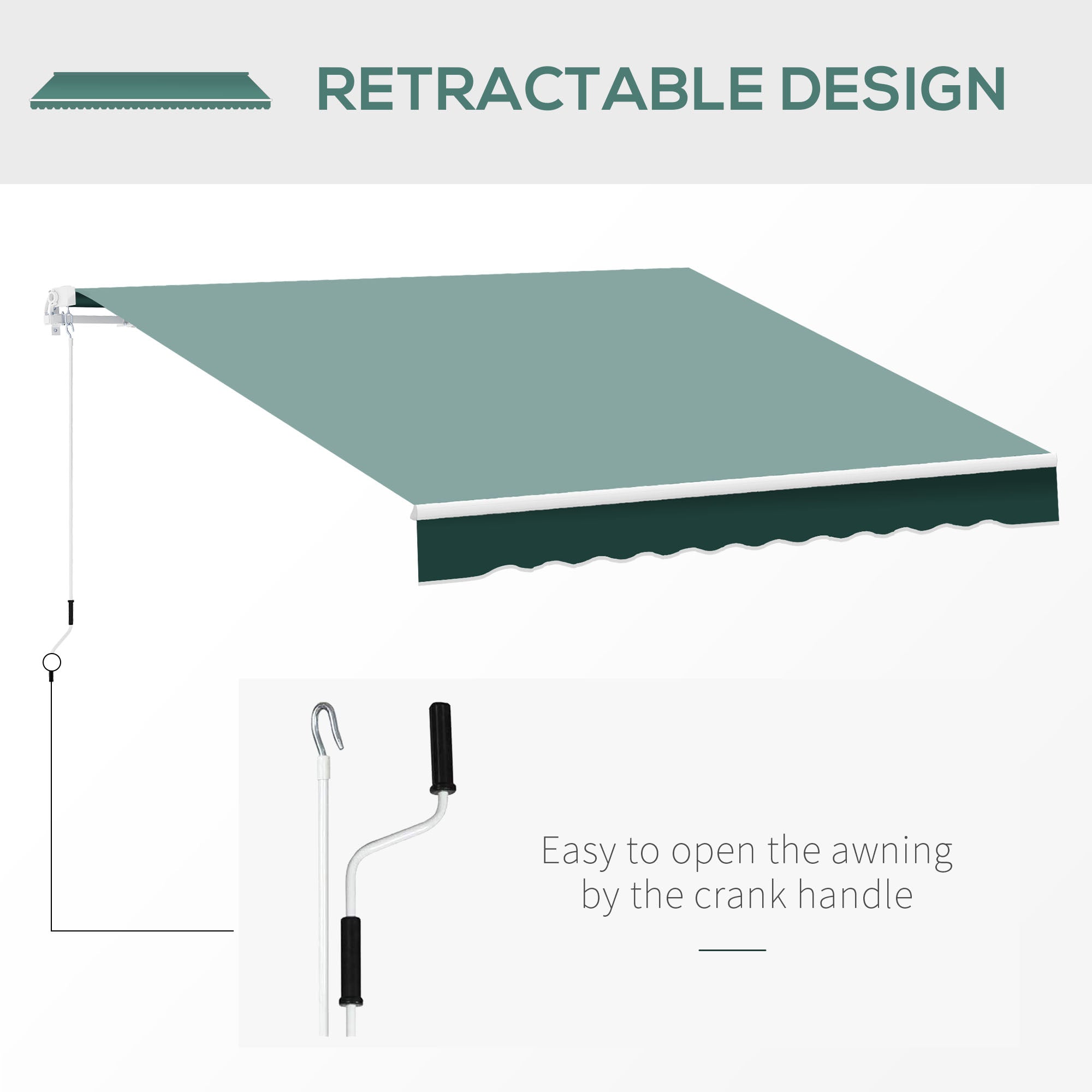 Outsunny Manual Retractable Awning, 2.5x2 m-Dark Green