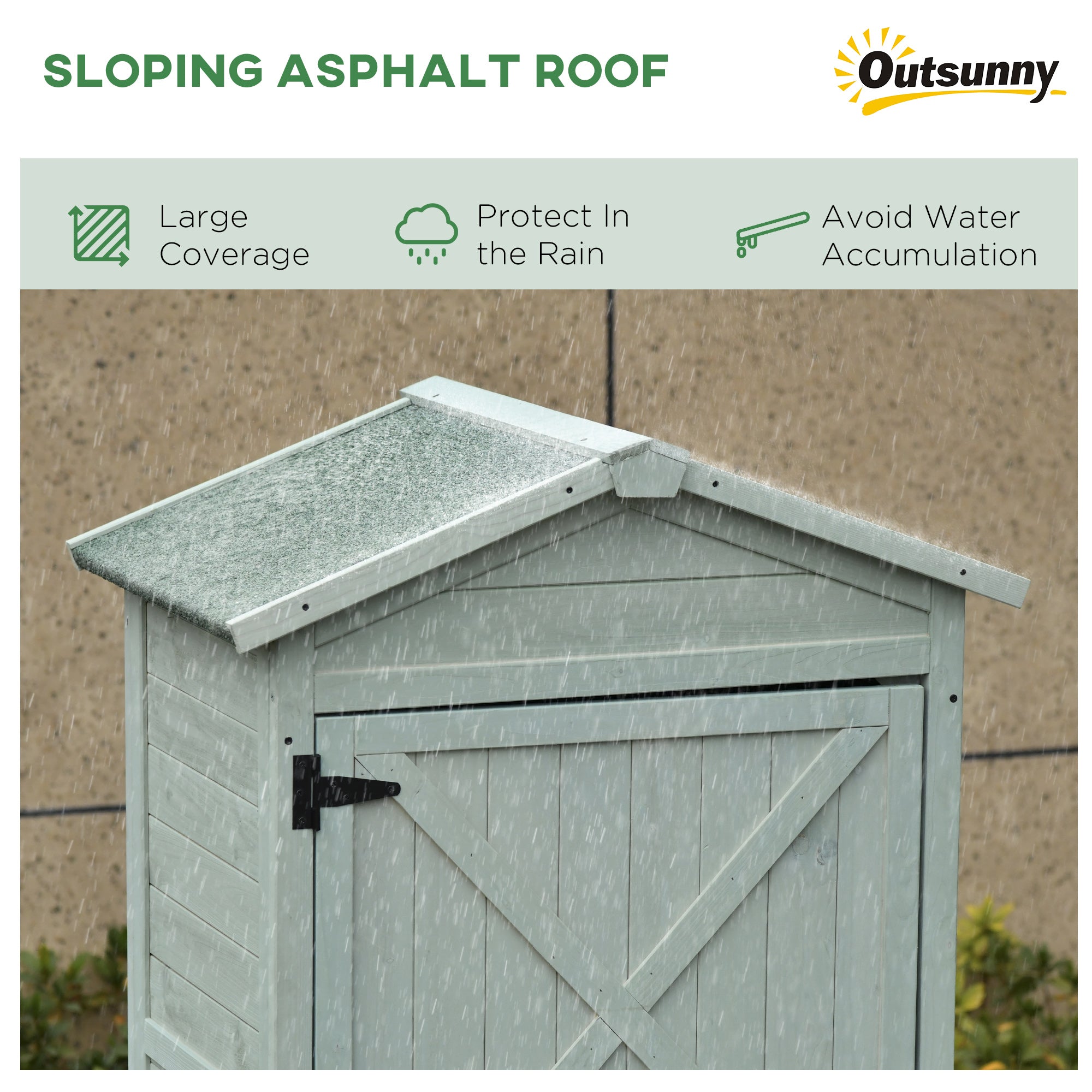 Outsunny Wooden Garden Shed, Outdoor Storage Cabinet with 2 Shelves and Hooks, Locking Organiser Outdoor Narrow Tool House, 74x55x155cm, Green