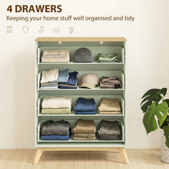HOMCOM 4 Drawer Storage Cabinet, Chest of Drawers for Bedroom Living Room, Light Green and Oak