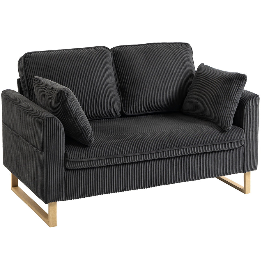 HOMCOM 2 Seater Sofa, 140 cm Loveseat Sofa with Spring Cushions, Metal Legs, 2 Pillows, Dark Grey