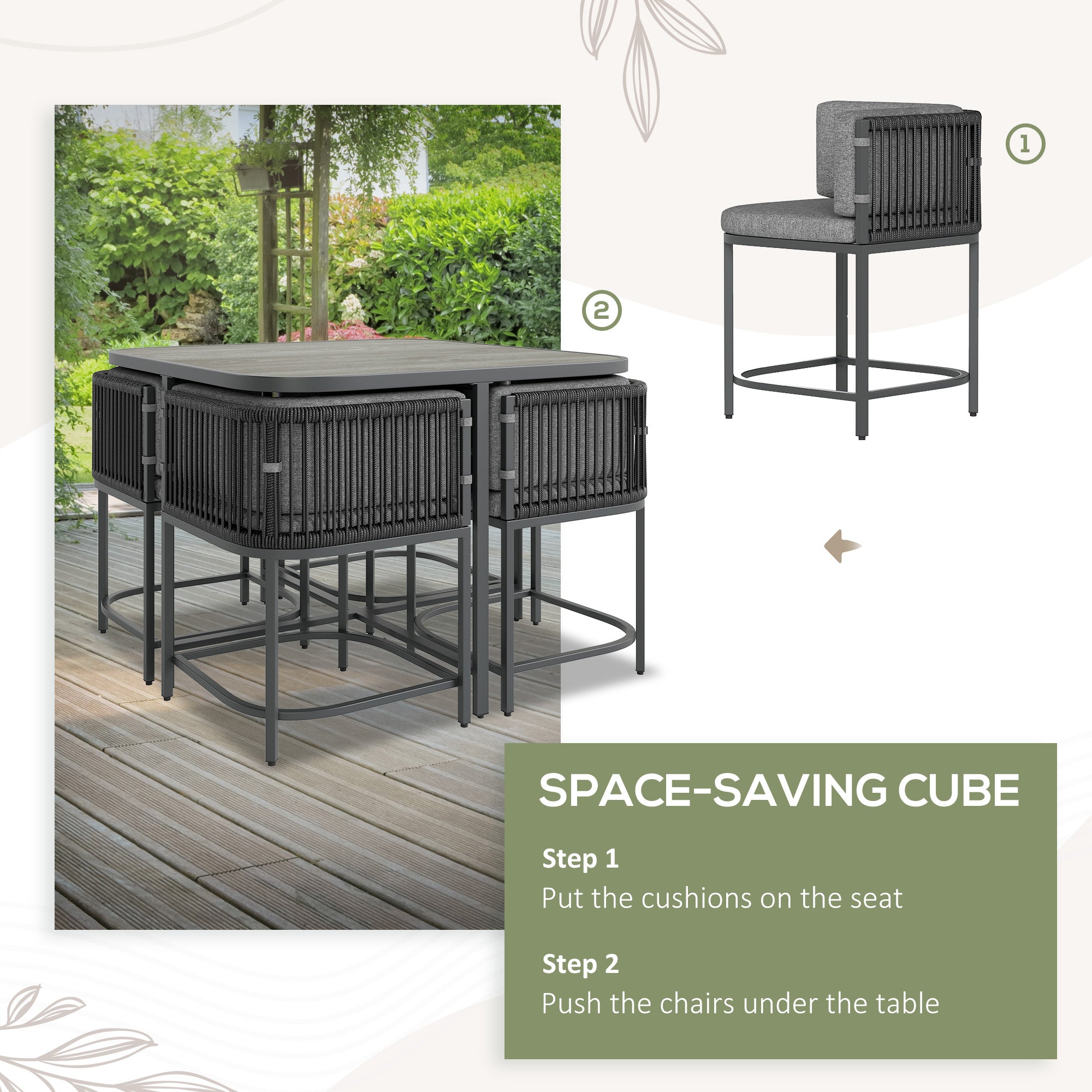 Outsunny 4-Seater Rattan Cube Garden Furniture Set with Cushions - Charcoal Grey