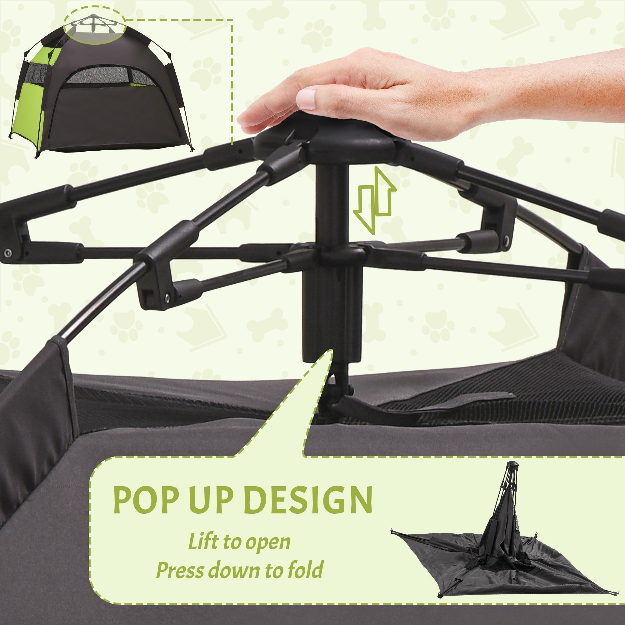 PawHut Foldable Dog Cat Tent with Water-Resistant Oxford, Carry Bag for Extra Large Dog, Green