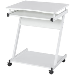 HOMCOM Mobile Computer Desk, Z-Shaped Writing Desk, PC Table for Small Spaces, Workstation with 4 Wheels & Sliding Keyboard for Home Office, Easy Assembly, White