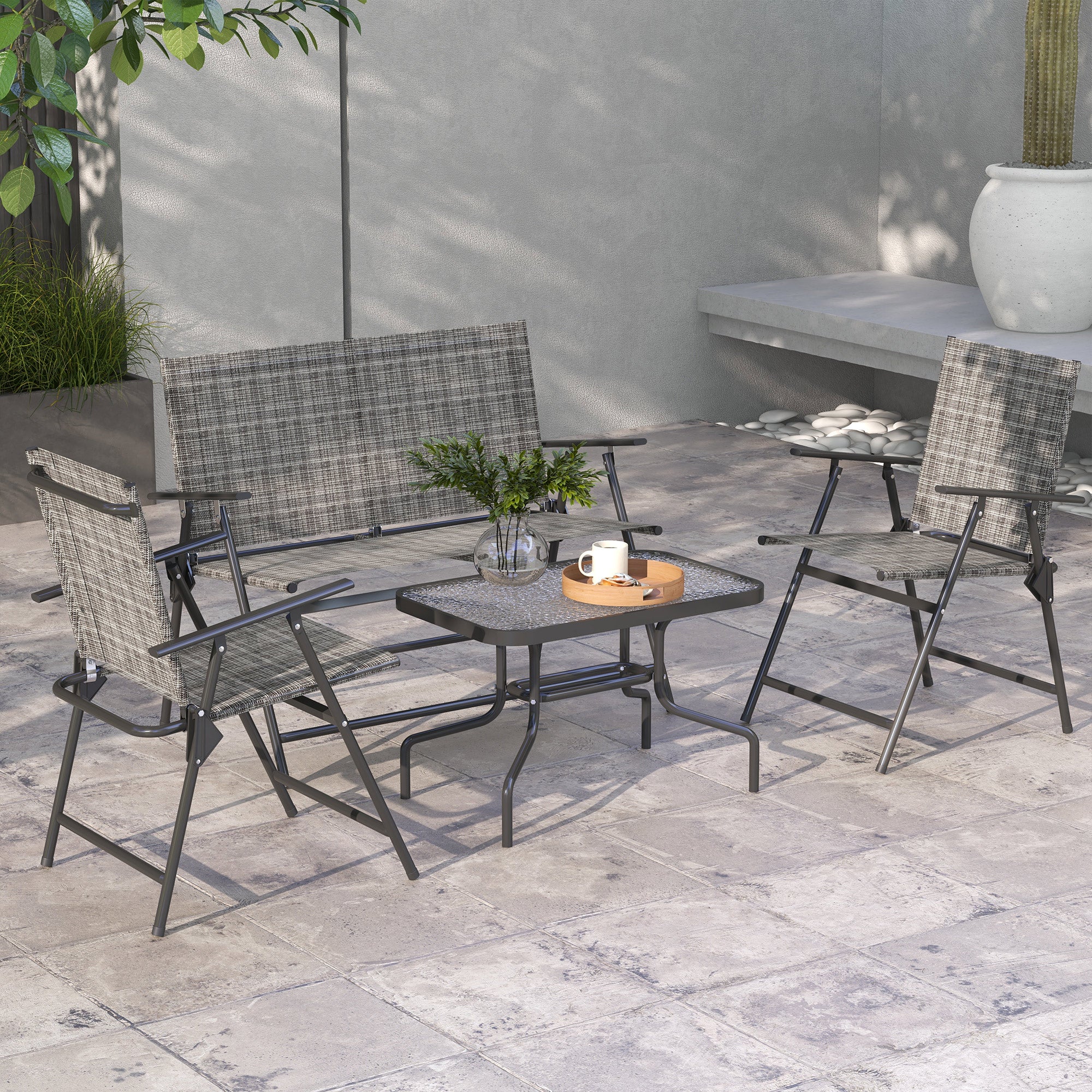 Outsunny Four-Piece Metal Garden Sofa Set - Mixed Grey