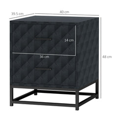 HOMCOM Bedside Tables Set of 2, Modern Bedside Table Nightstand with 2 Drawers, Bedside Cabinet Sofa Side Table with Storage, Steel Legs for Bedroom, Living Room, Black