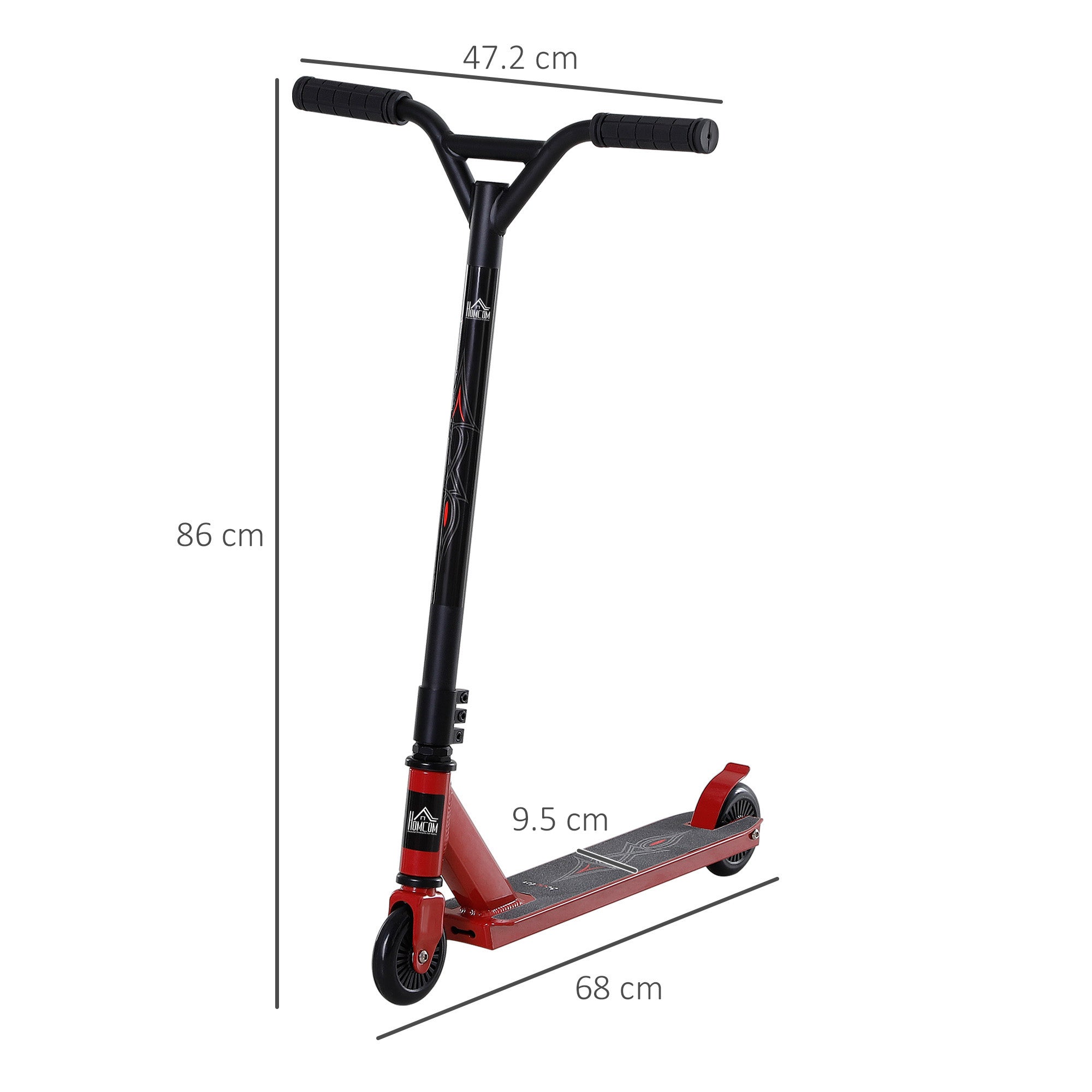 HOMCOM Street Stunt Scooter Intermediate and Beginner Freestyle Tricks Scooters For 14+ Teens Adult w/ Rear √è‚Ä†10cm Wheel & Brake - Red