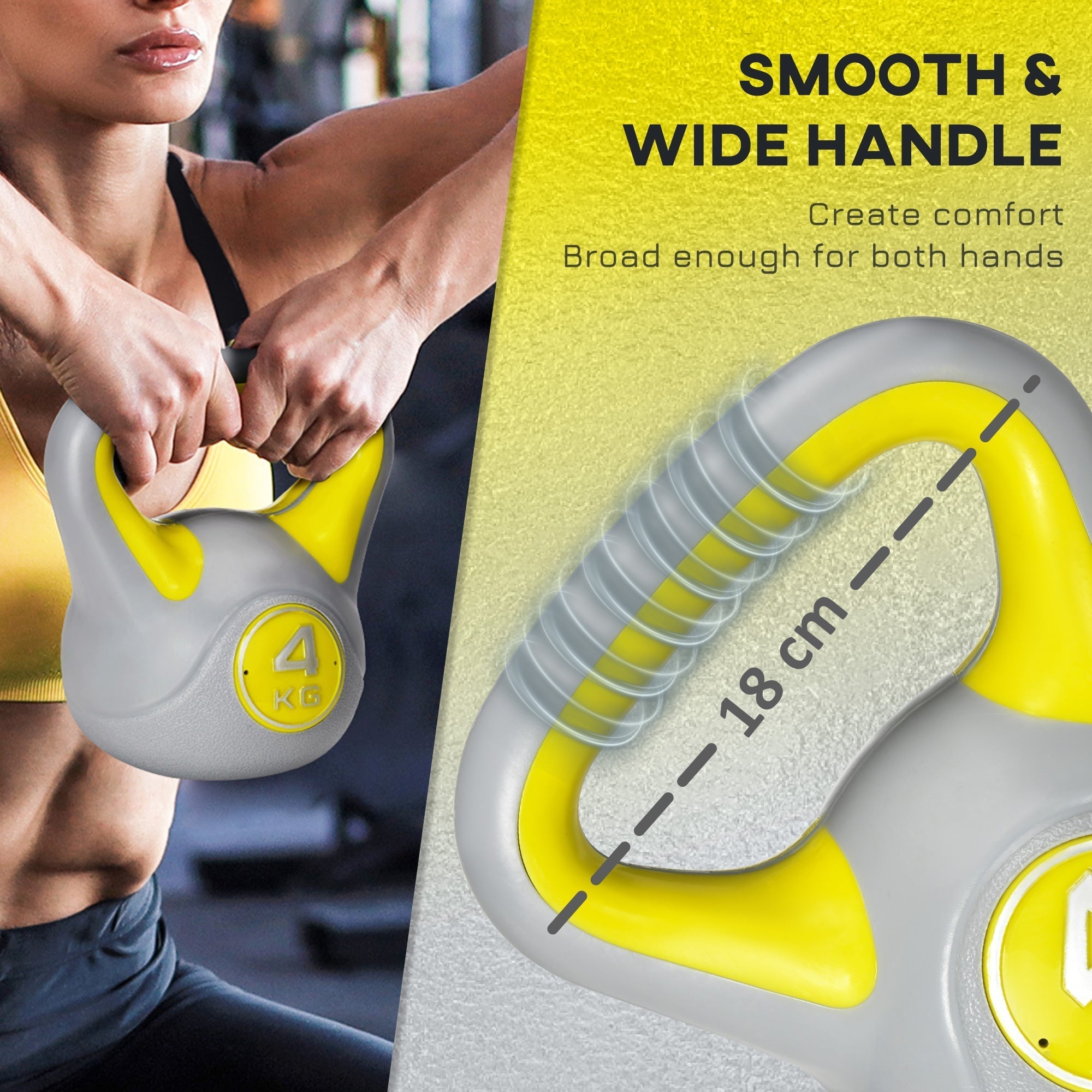 SPORTNOW Kettlebell, 4kg Kettle Bells with Handle for Home Gym Weight Lifting and Strength Training, Yellow and Grey