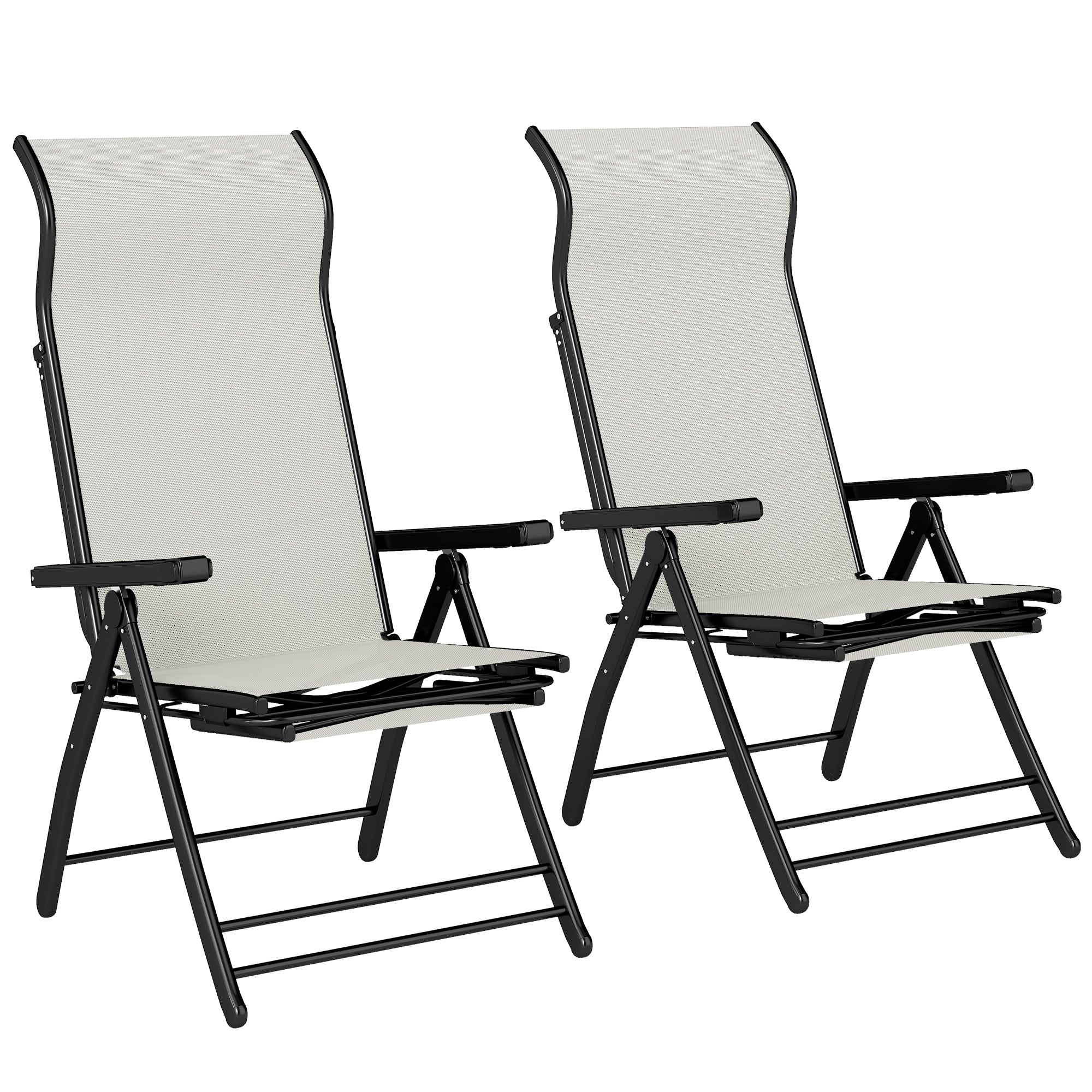 Outsunny Reclining Garden Chairs Set of 2, 5-Position Folding Sun Loungers with High Back, Retractable Footrest, Light Grey