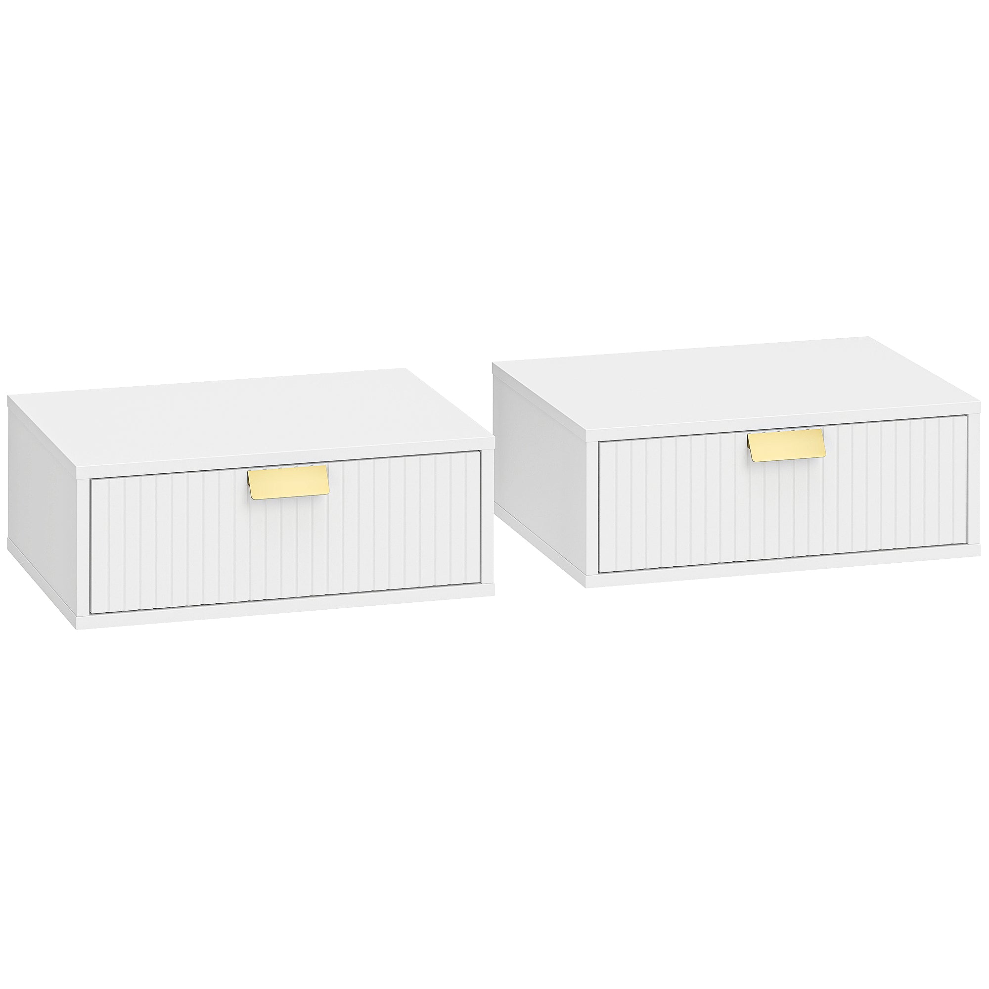 HOMCOM Modern Floating Nightstands Set of 2, Wall Mounted Bedside Tables with Wave Drawer White