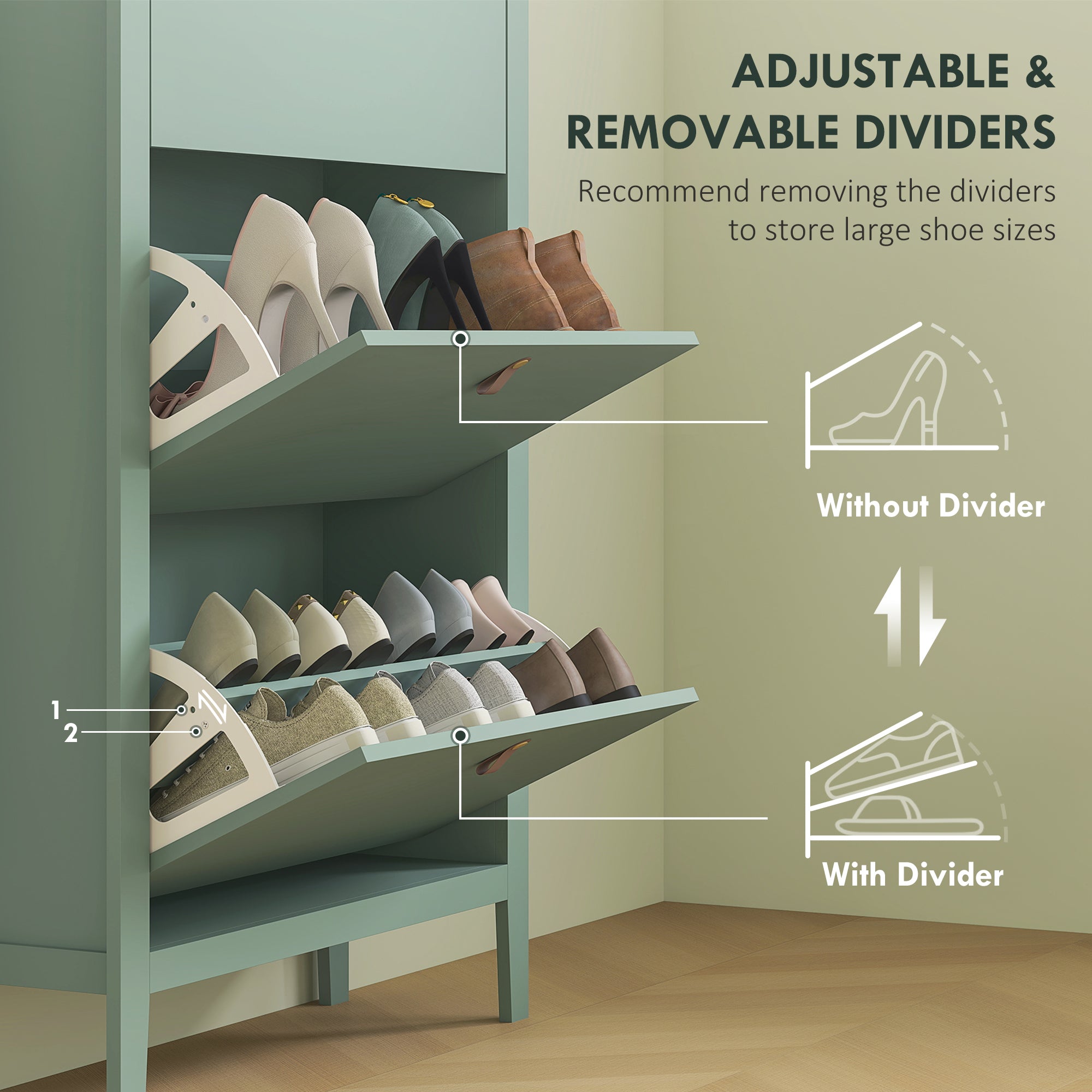 HOMCOM Modern Three-Drawer Shoe Cabinet - Green