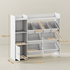 AIYAPLAY Toy Storage Unit with 8 Removable Bins, Storage Shelves, Cabinet, White