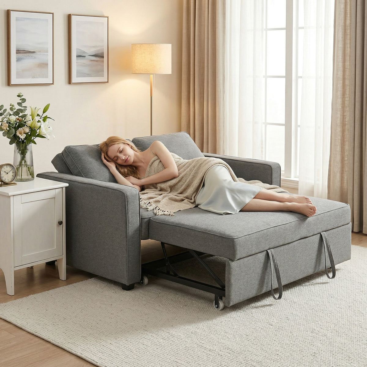 HOMCOM Double Sofa Bed Click Clack Sofa Bed Pull Out Bed with Adjustable Backrest for Living Room and Bedroom Grey