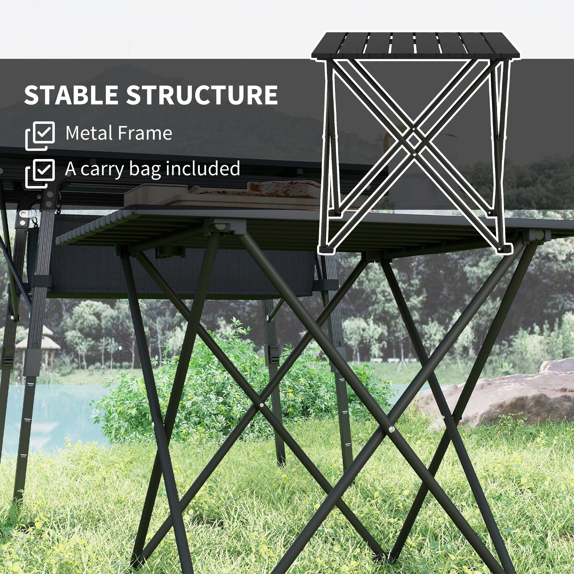Outsunny Folding Camping Table, Lightweight Metal Picnic Table with Carry Bag, Foldable Table for Outdoor Camping, Picnic, Hiking, BBQ, Fishing, Black
