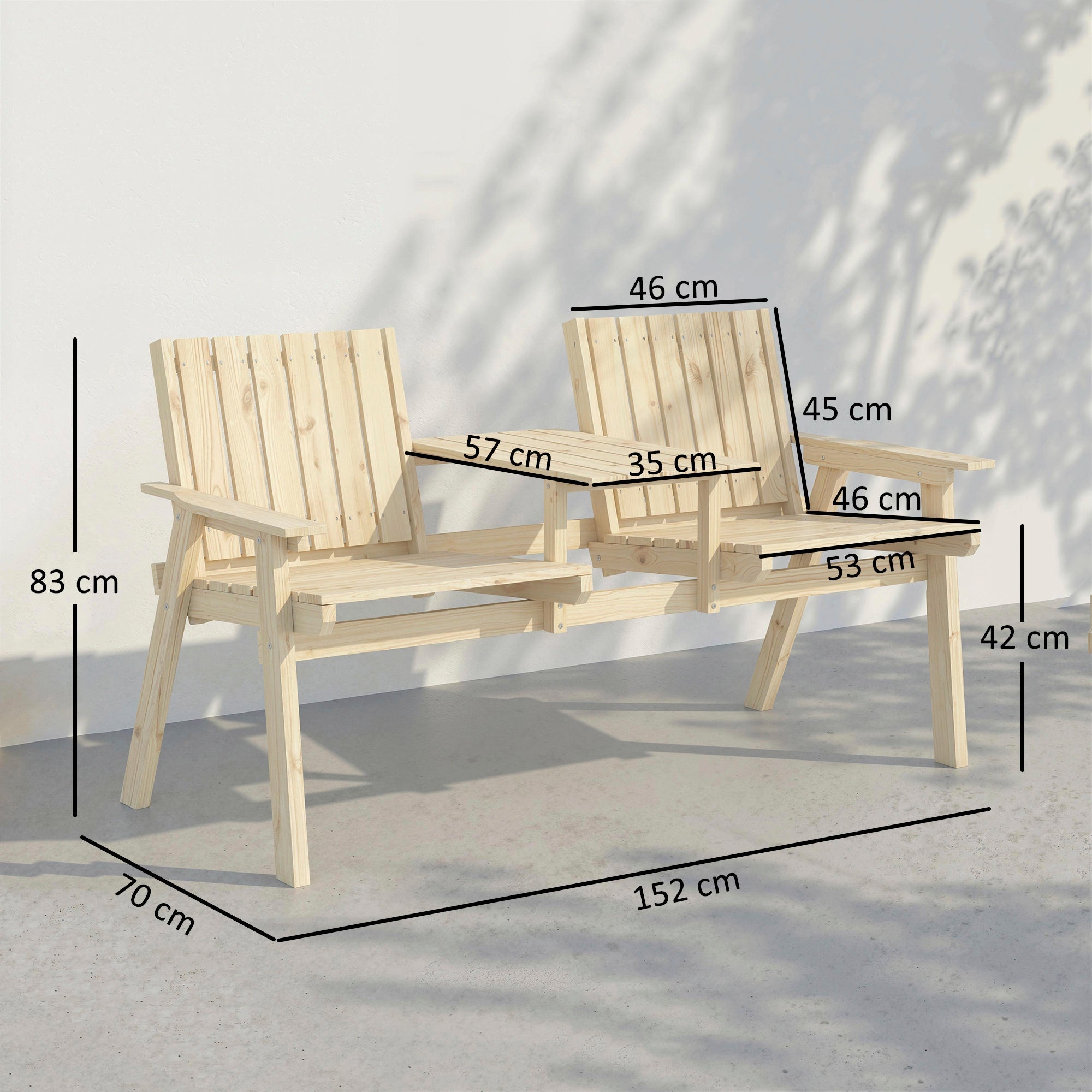 Outsunny 2-Seater Garden Loveseat with Table and Parasol Hole for Porch, Patio, Natural Wood Finish