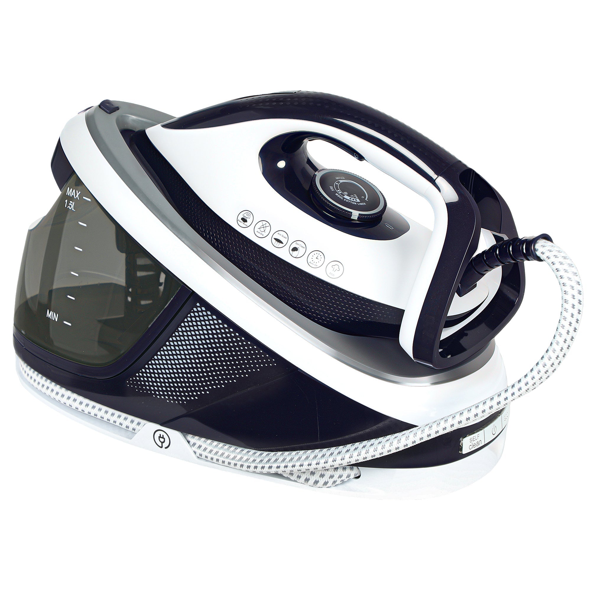 HOMCOM Steam Generator Iron with ECO Mode, Self-Cleaning, Powerful Vertical Steam, Automatic Shut-Off, Ceramic Non-stick Soleplate, Large 1.5L Detachable Water Tank, 8 Bar, 2600W, Blue