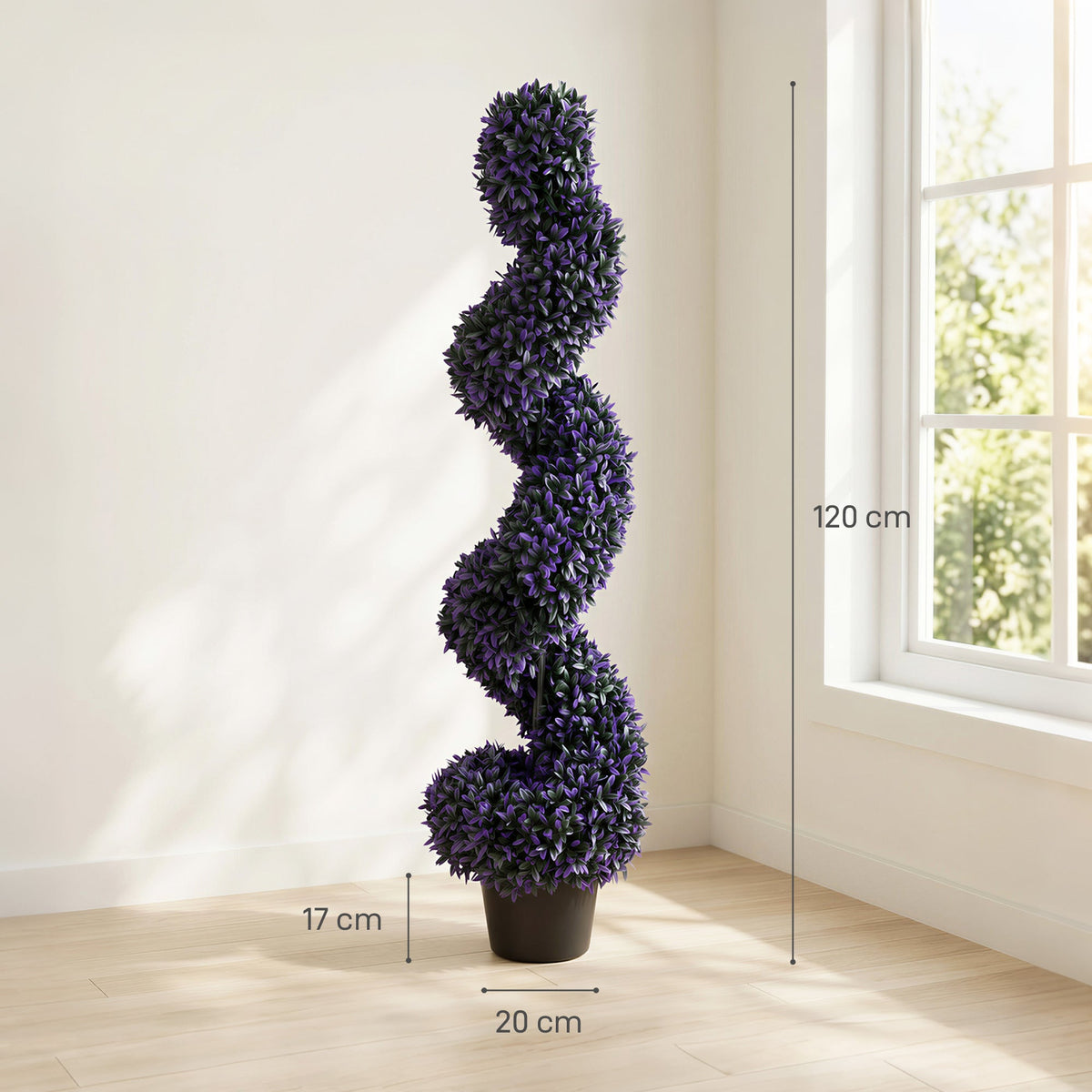 HOMCOM Set of 2 Decorative Artificial Plants, 120cm Artificial Boxwood Spiral Topiary Tree with 840 Leaves, UV Resistant