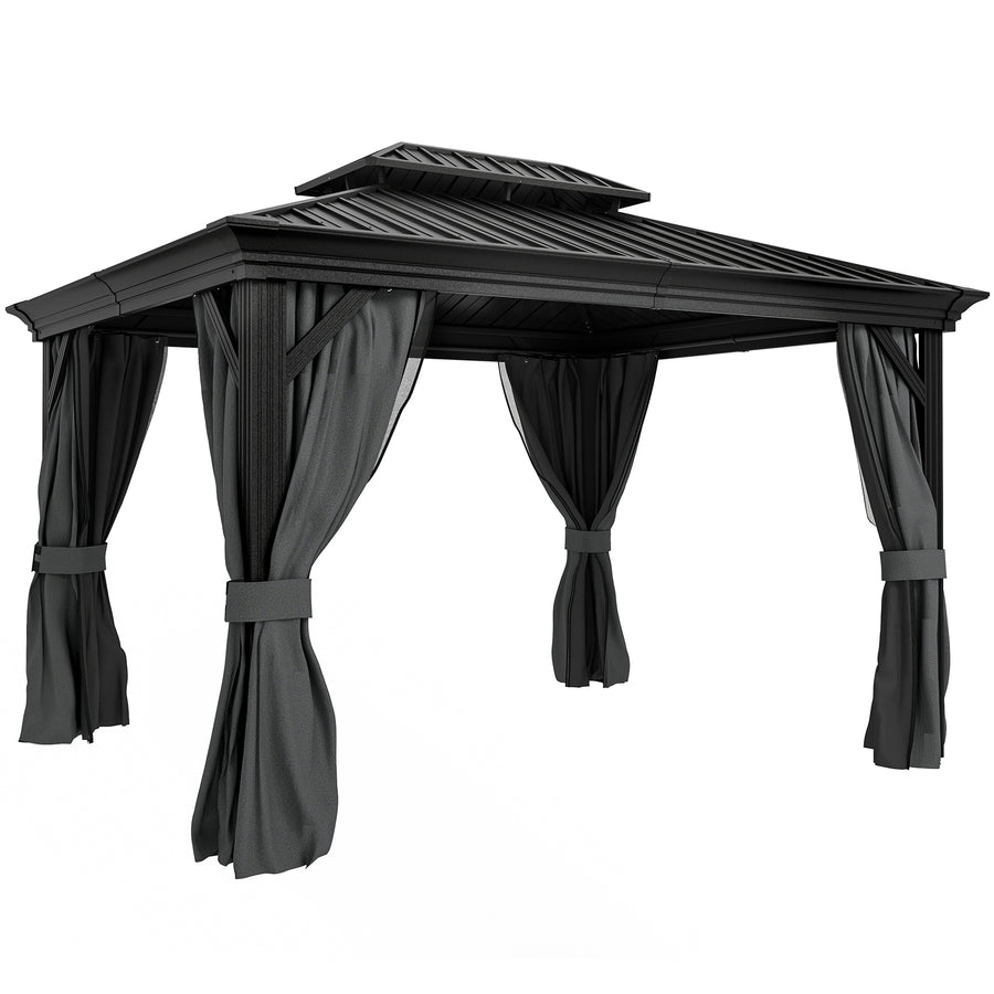 Outsunny 3.65 x 3m Aluminium Hardtop Gazebo, with Accessories - Dark Grey