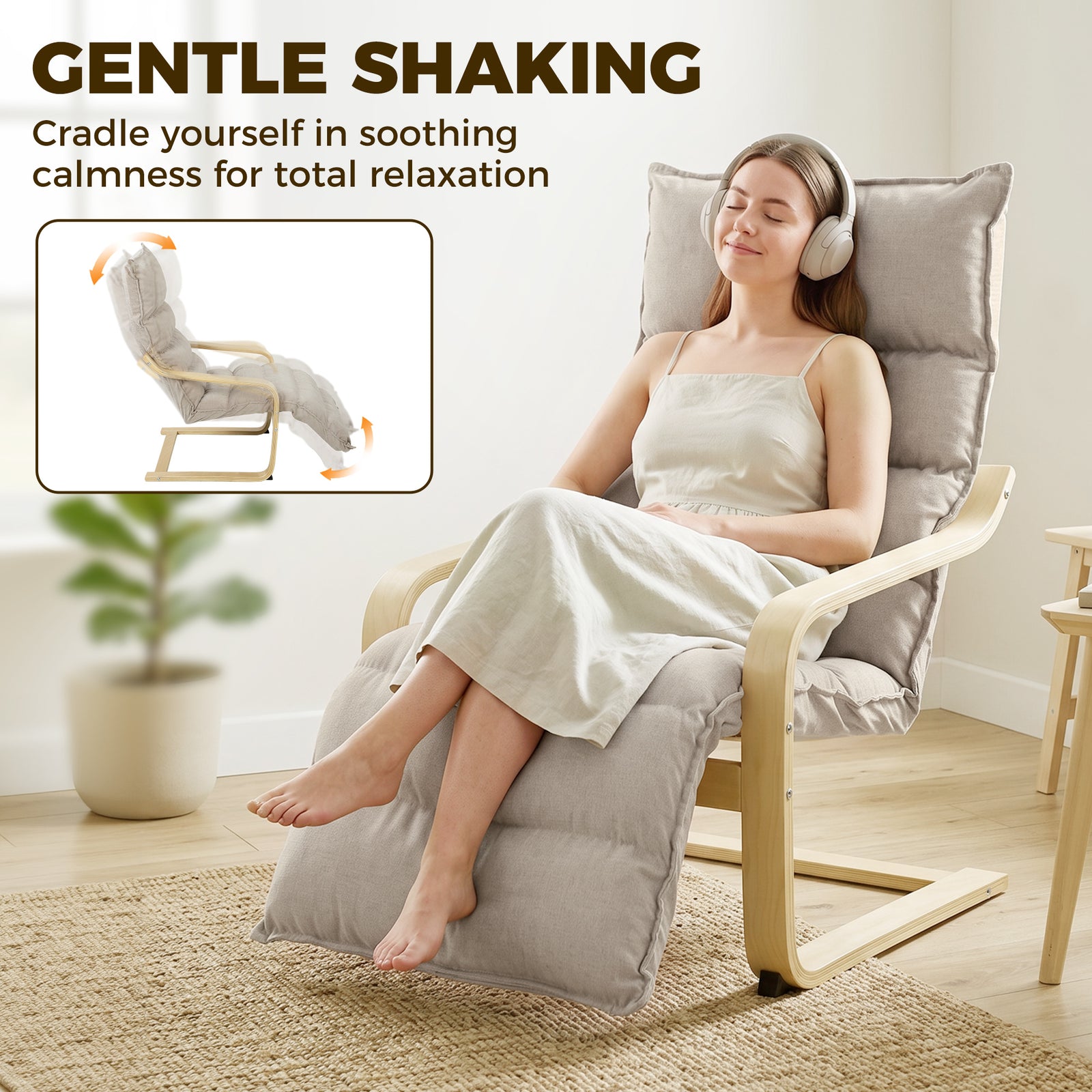 HOMCOM Curved Wooden Accent Chair, Armchair with Adjustable Footrest, Light Brown