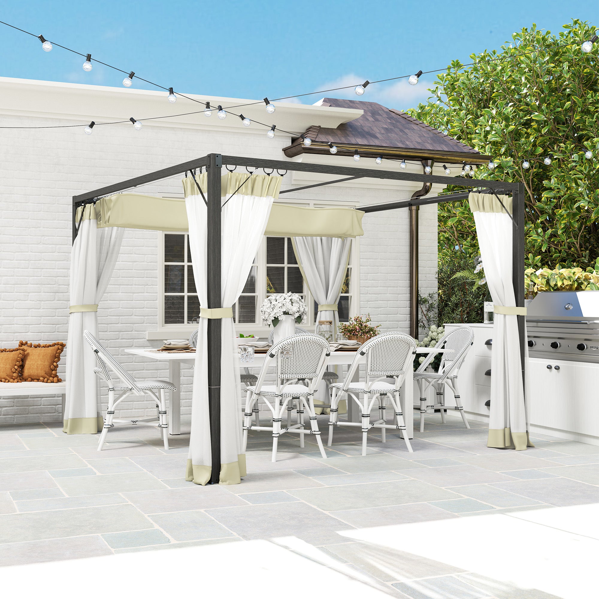 Outsunny 3 x 3m Aluminium Frame Pergola, with Retractable Roof - Khaki