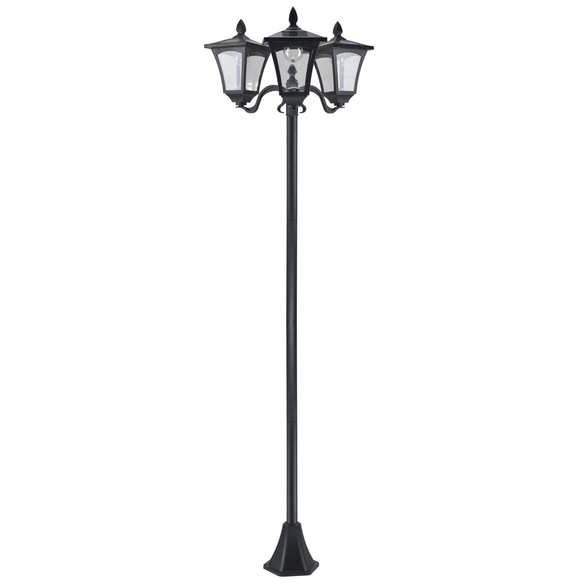 Outsunny 1.8m Traditional Victorian Style 3 Way Head Outdoor Garden Solar Post Lamp Sensor Dimmable LED Lantern Bollard Pathway IP44 – Black