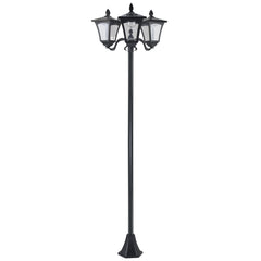 Outsunny 1.8m Traditional Victorian Style 3 Way Head Outdoor Garden Solar Post Lamp Sensor Dimmable LED Lantern Bollard Pathway IP44 – Black