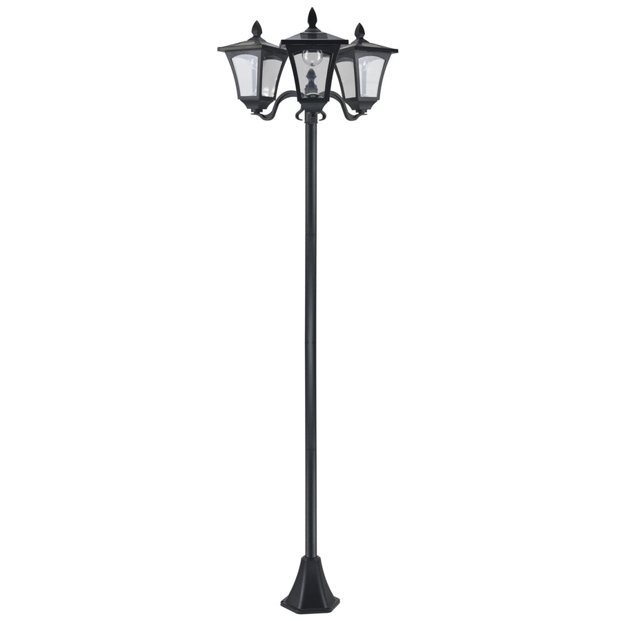 Outsunny 1.8m Traditional Victorian Style 3 Way Head Outdoor Garden Solar Post Lamp Sensor Dimmable LED Lantern Bollard Pathway IP44 – Black
