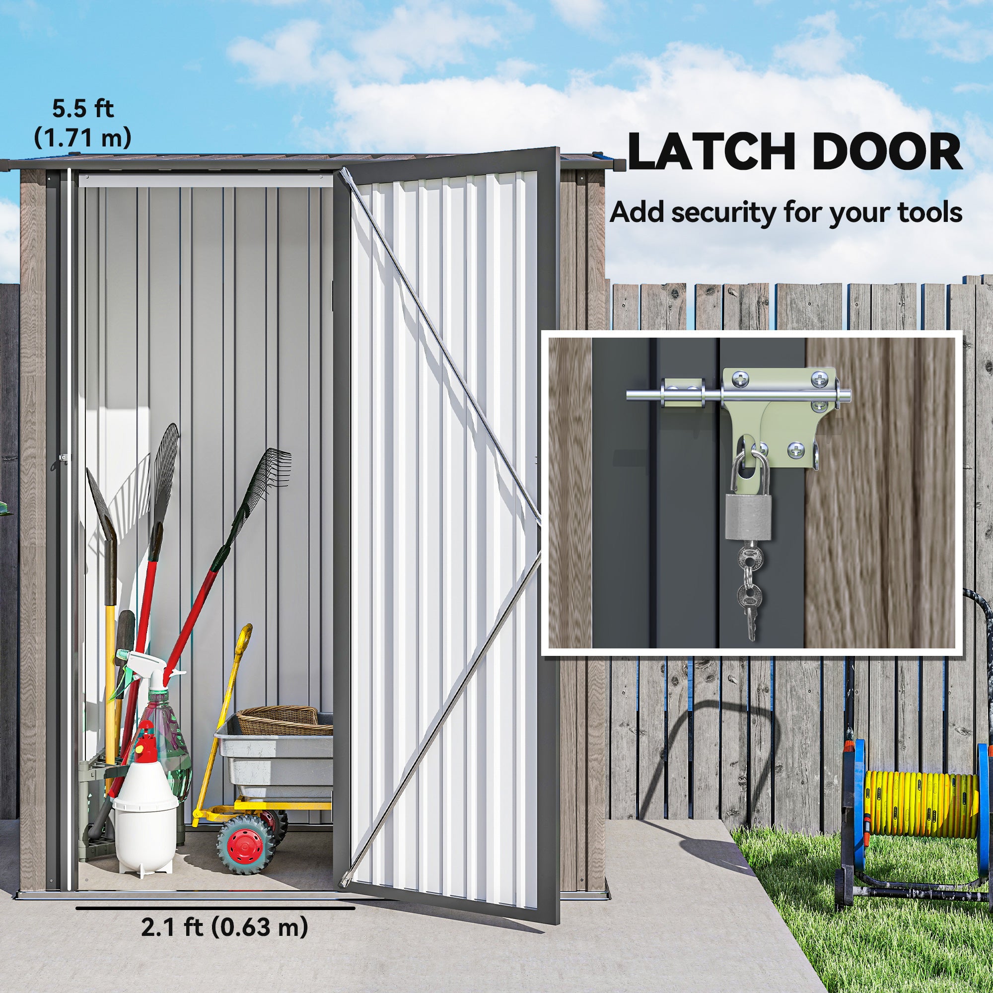 Outsunny 5ft x 3ft Metal Garden Storage Shed, Outdoor Tool Shed with Sloped Roof, Lockable Door for Tools, Equipment, Light Grey