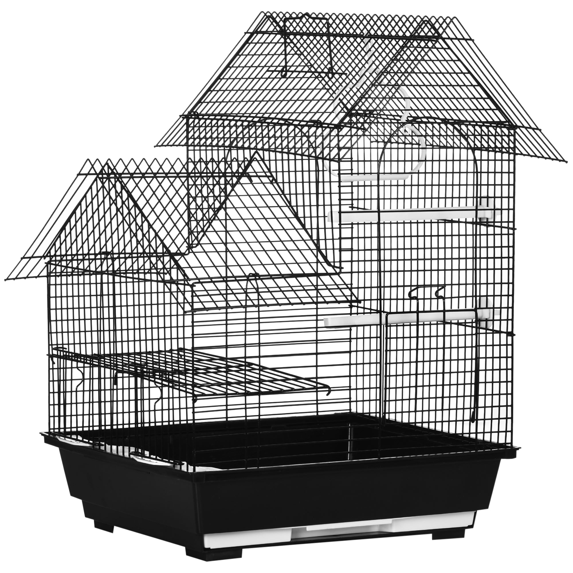 PawHut Metal Bird Cage for Finch, Canary w/ Food Containers, Swing Ring, Tray, Handle, 39 x 33 x 47cm