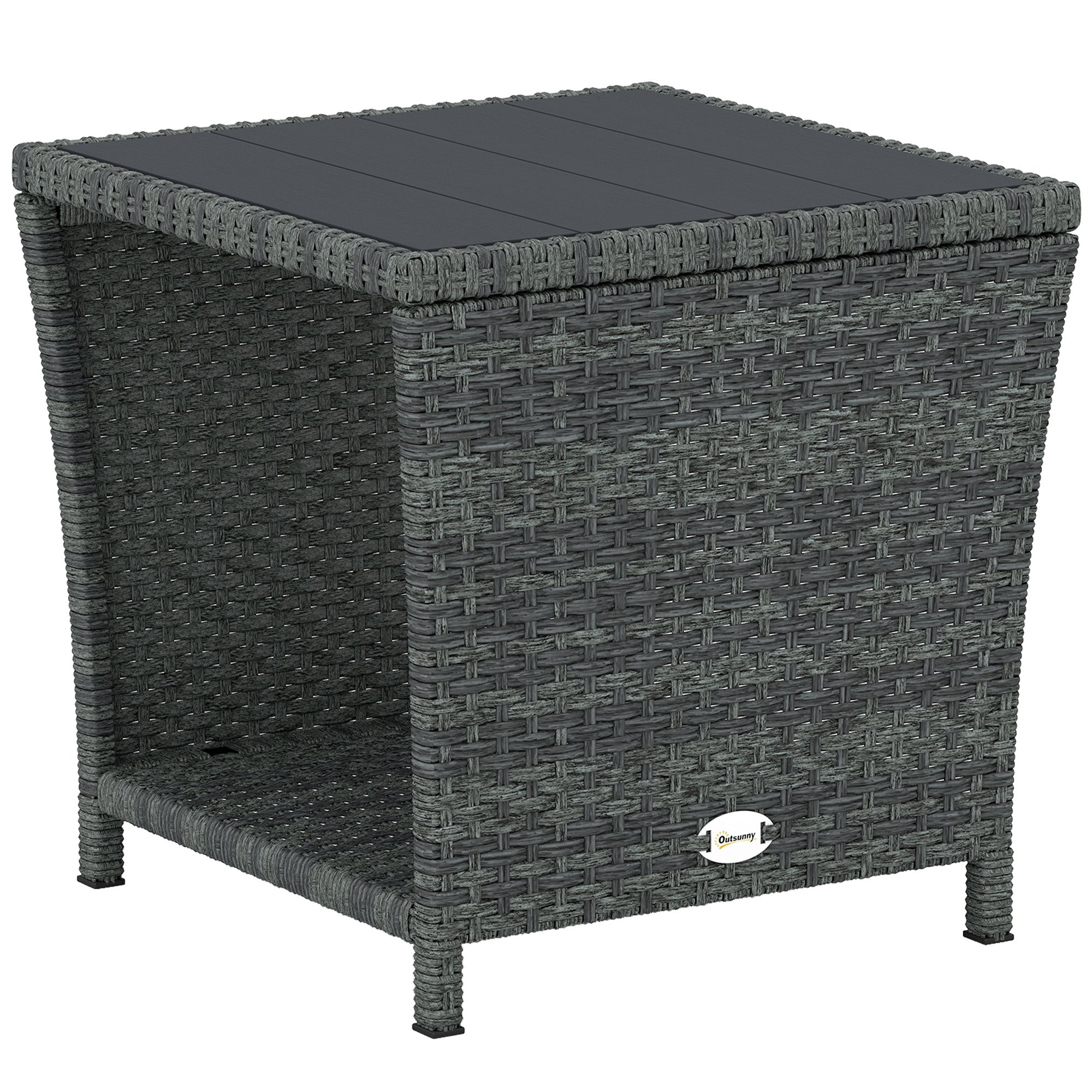 Outsunny Side Table 2-Tier Outdoor Coffee Table with Storage Shelf PS Wood Slat Top/Grey