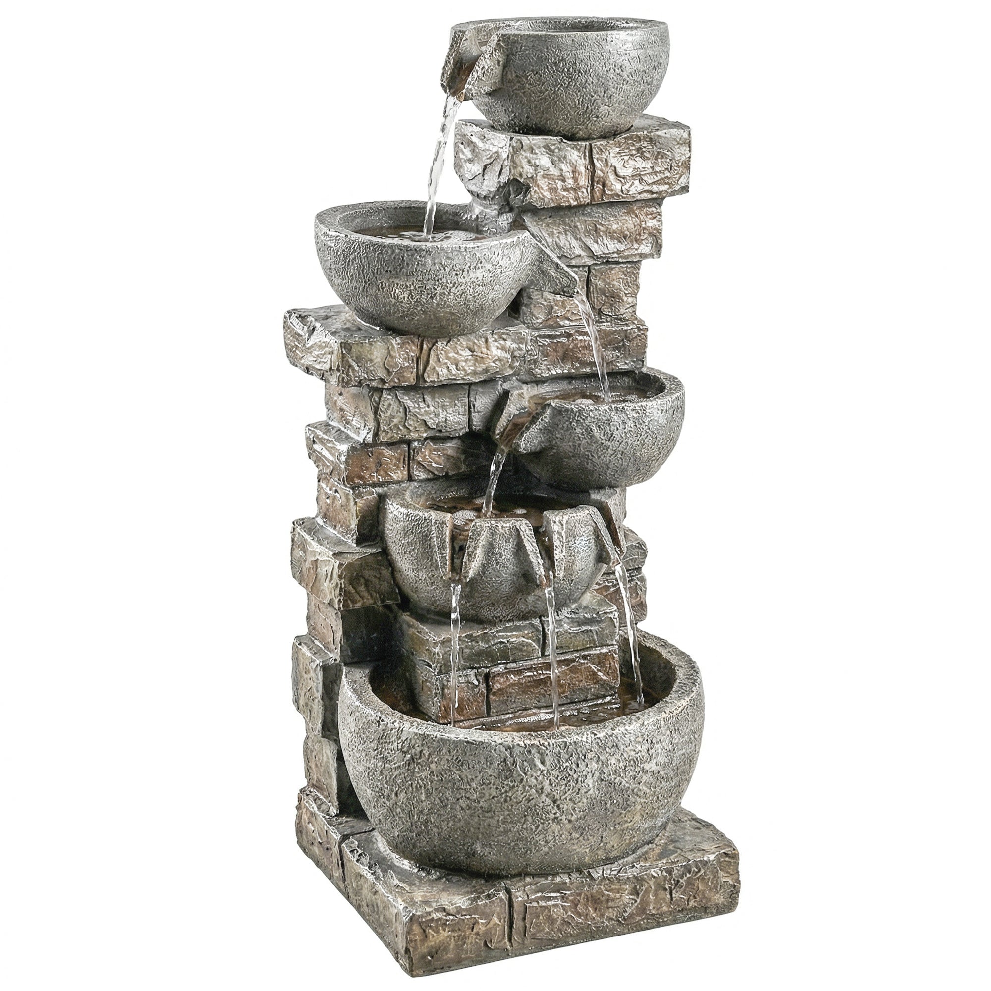 Outsunny Outdoor Water Fountain with LED Lights, 80cm Tall 5 Tiers Cascading Water Feature for Garden Patio Home Decor, Mixed