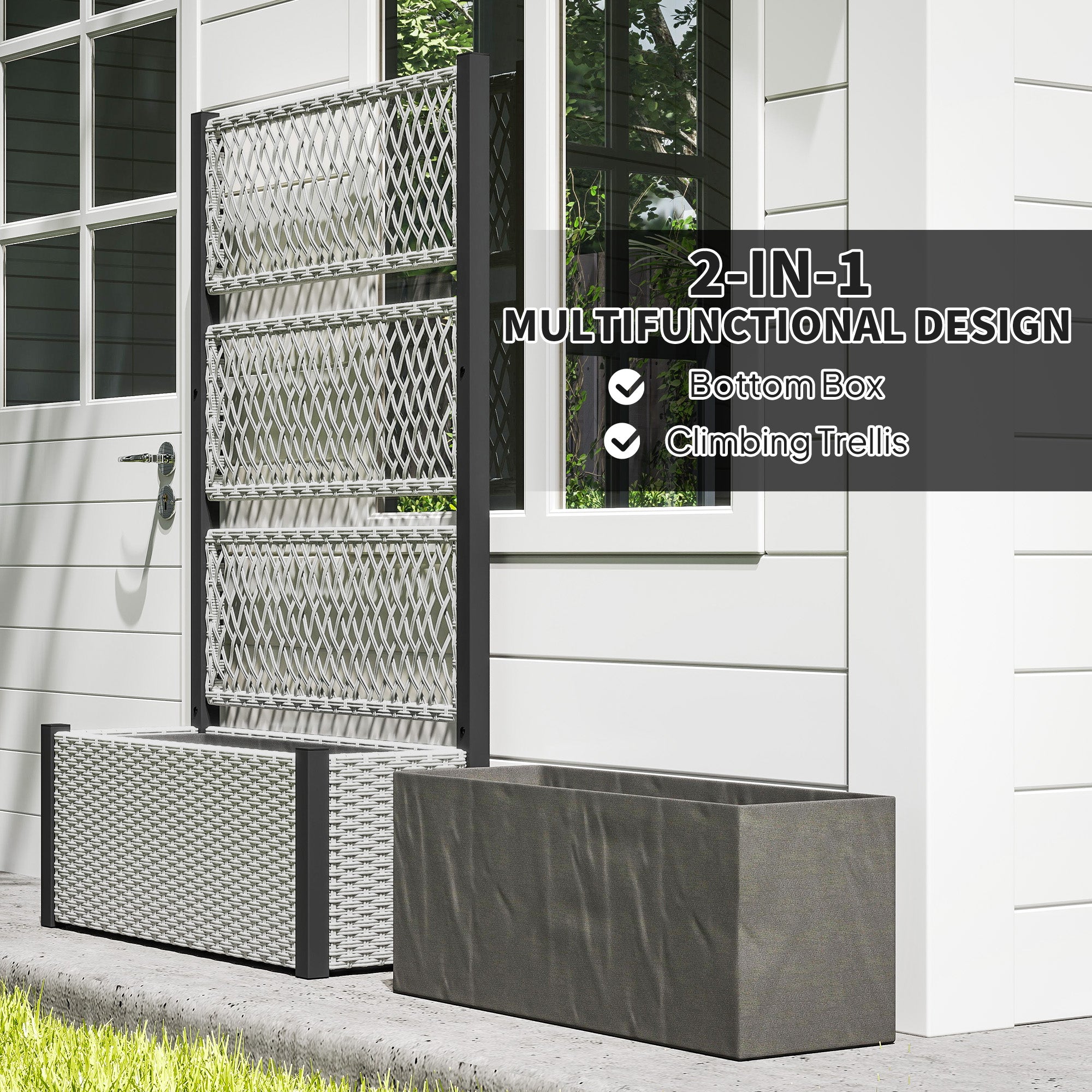 Outsunny Garden Planter Box with Trellis, Liner for Climbing Plants, Vegetables, Flowers, 90 x 35 x 148 cm, Mixed-grey