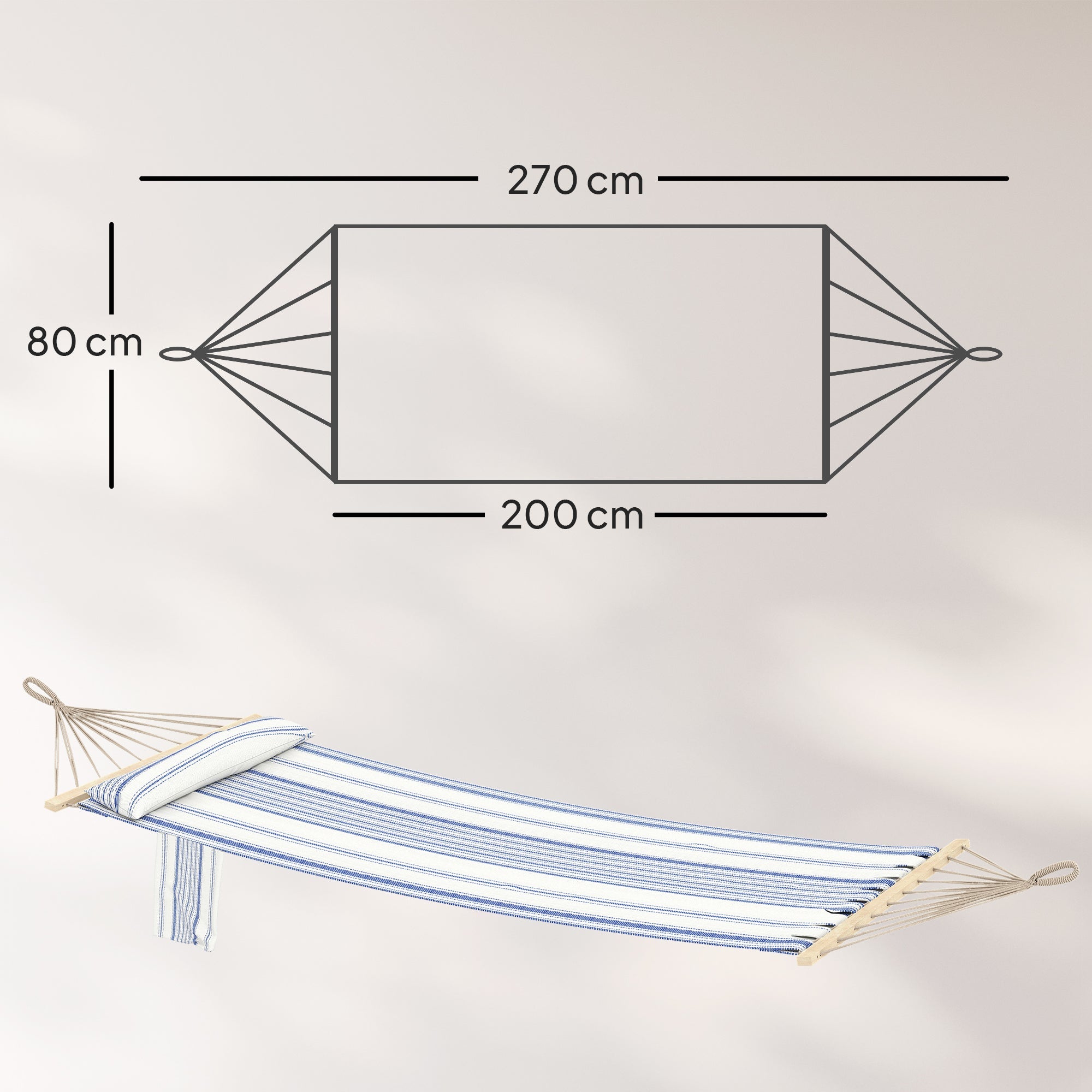 Outsunny Cotton Hammock, Soft Portable Swing Sleeping w/ Headrest & Side Pocket, Blue and White