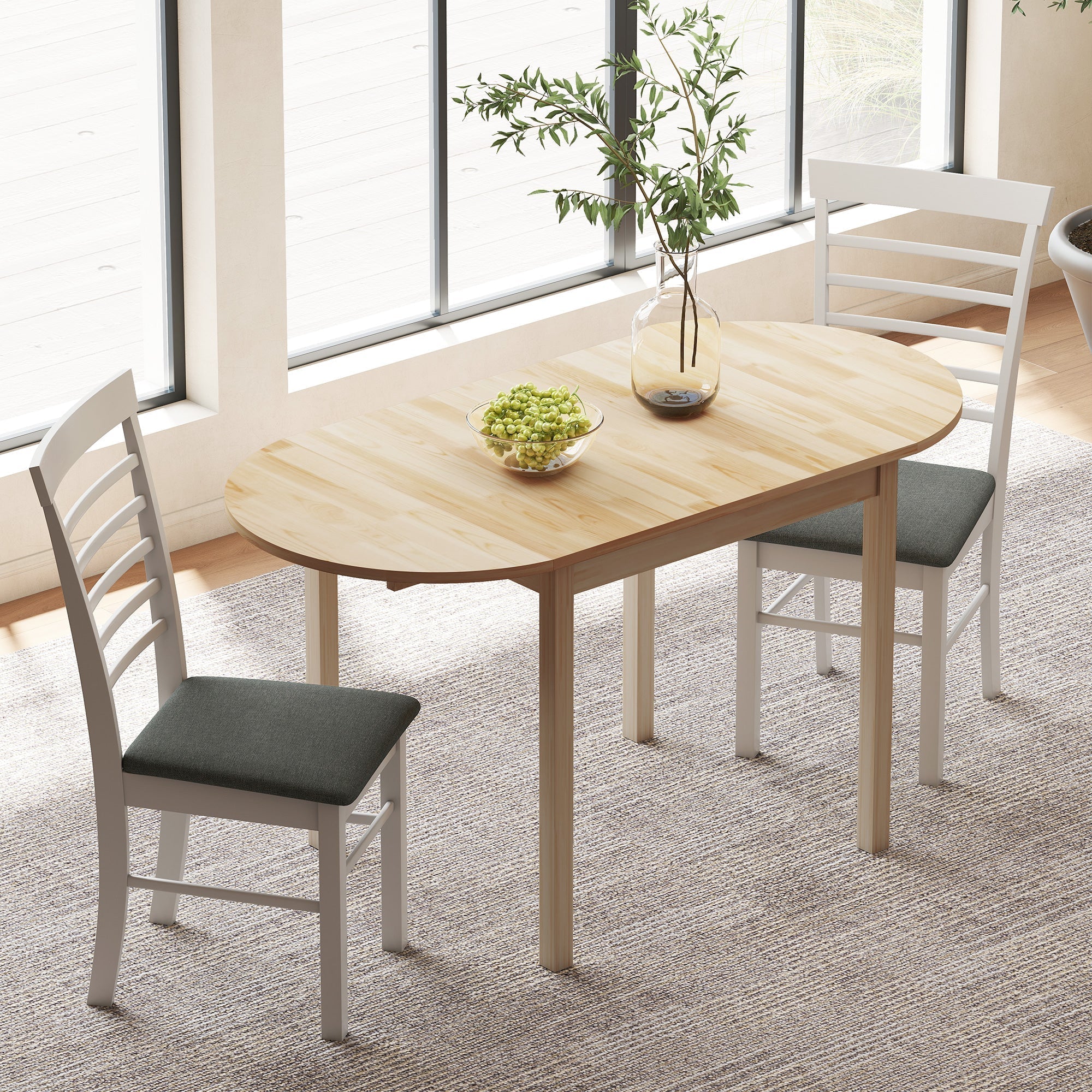 HOMCOM 4-6 Person Wooden Drop-Leaf Table - Natural Finish