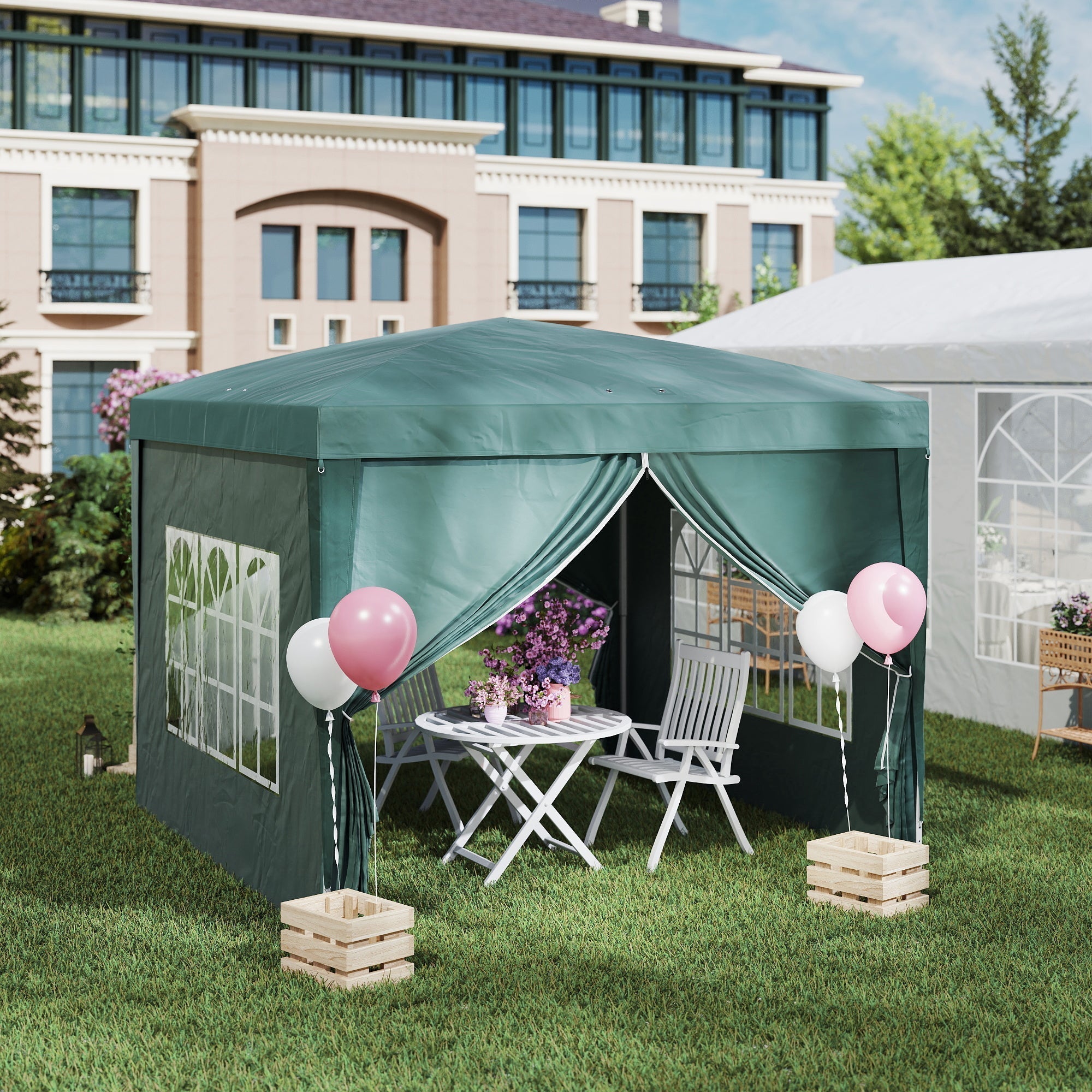 Outsunny 3 x 3m Pop Up Gazebo, Wedding Party Canopy Tent Marquee with Carry Bag and Windows, Green
