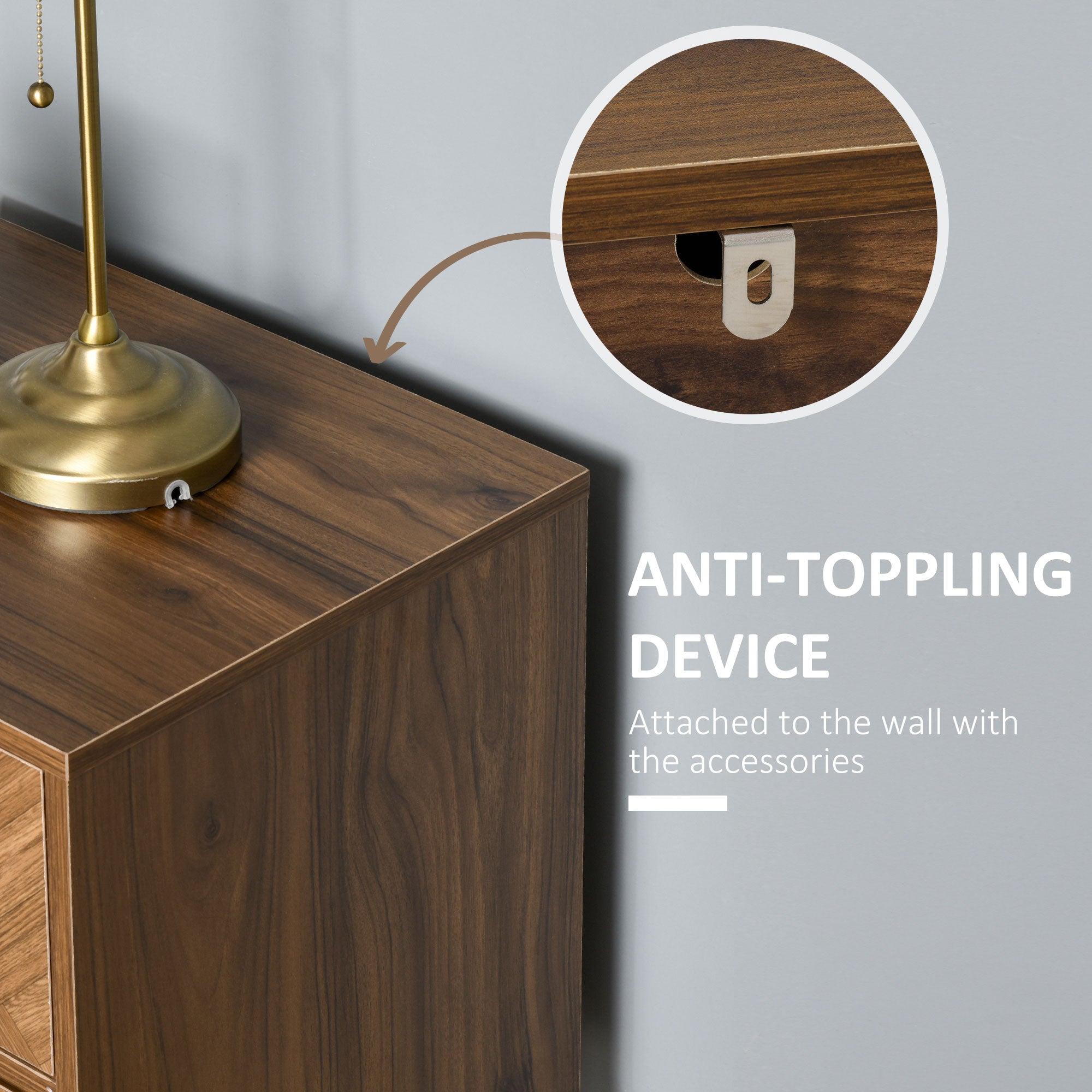 HOMCOM Bedside Table Set of 2 with 2 Drawers, Modern Side Tables with Herringbone Pattern and Metal Legs for Bedroom, Living Room, Walnut Brown