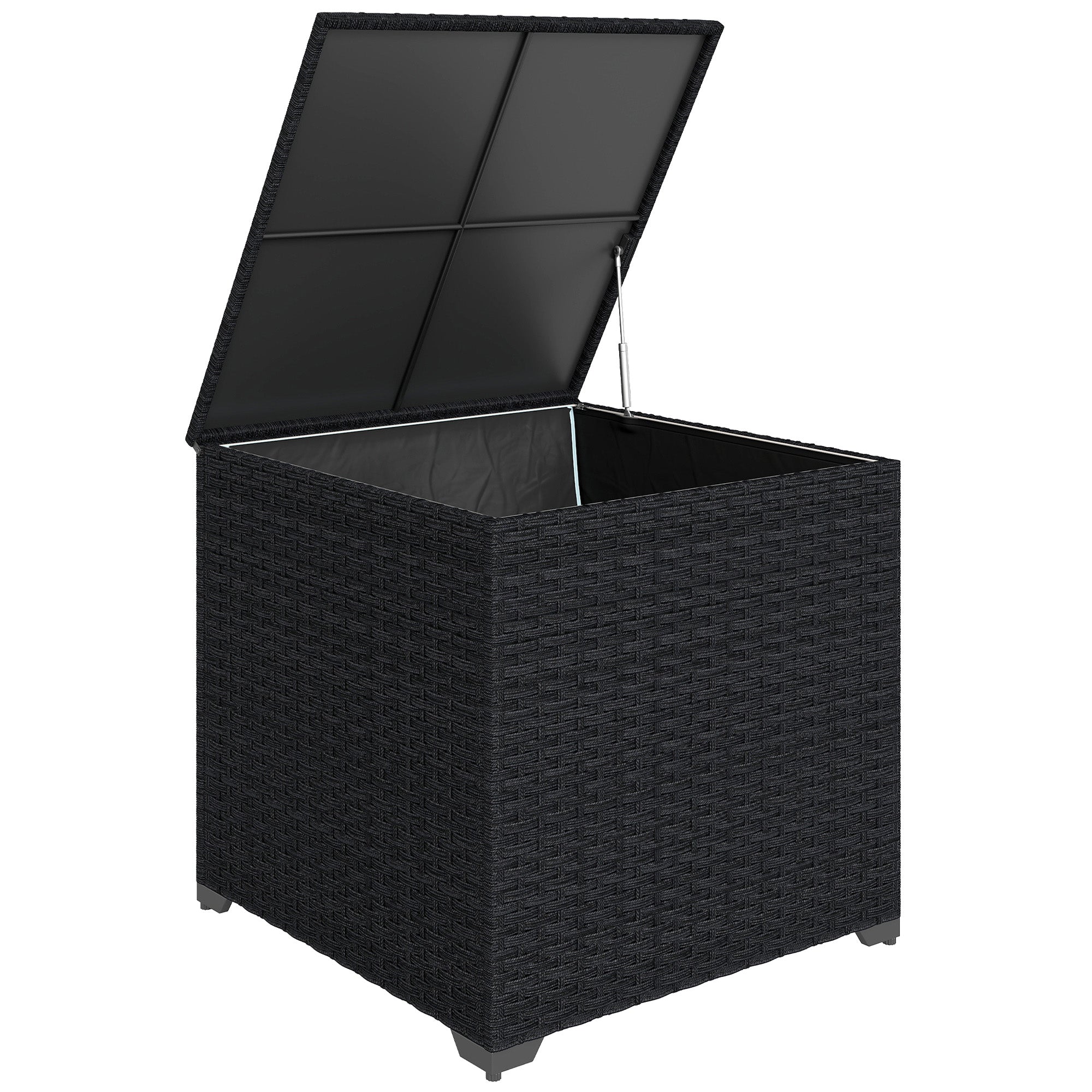 Outsunny 253L Garden Storage Box, Rattan Deck Box with Zipped Liner, Safe Pneumatic Rod, Patio Storage Container, Black