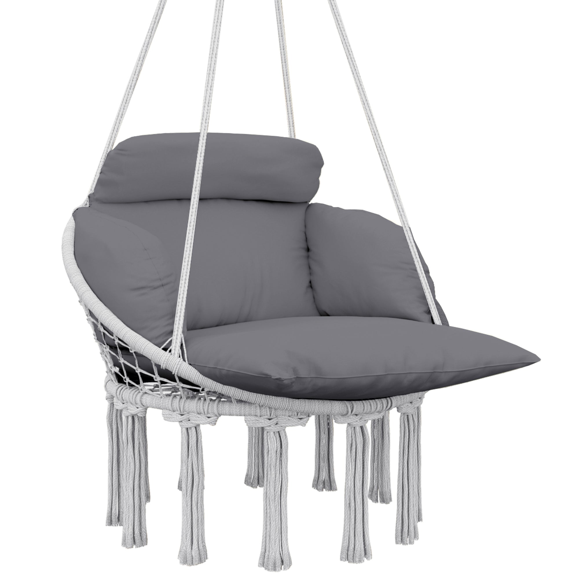 Outsunny Hanging Chair Outdoor Hammock Chair with Soft Cushion, Cotton Rope Boho Style Swing Chair, Hanging Garden Swing Seat for Indoor Outdoor, Dark Grey