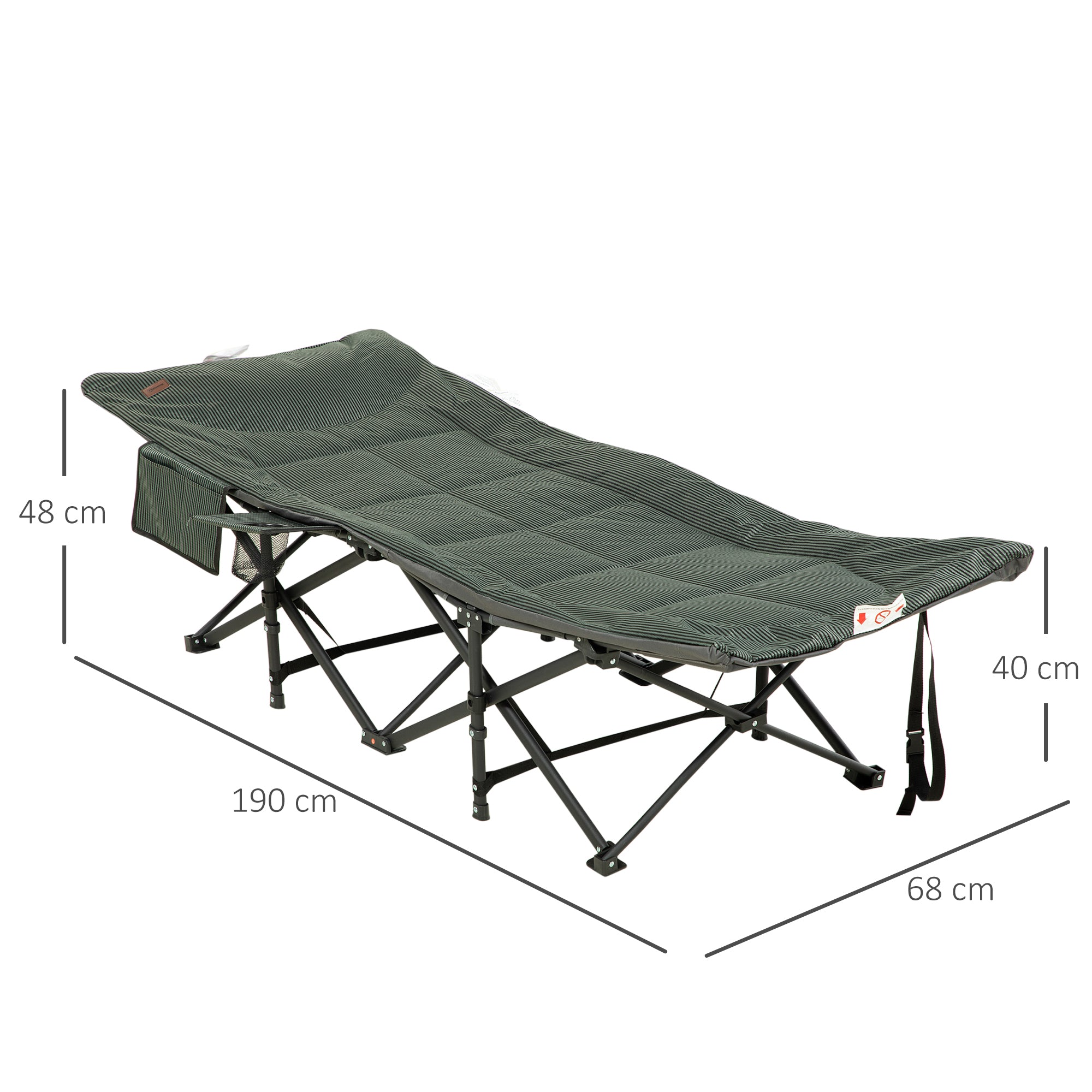 Outsunny Foldable Camp Bed, Padded Patio Camping Bed with Carry Bag, Magazine Bag and Cup Holder for Outdoor, Garden, Grey
