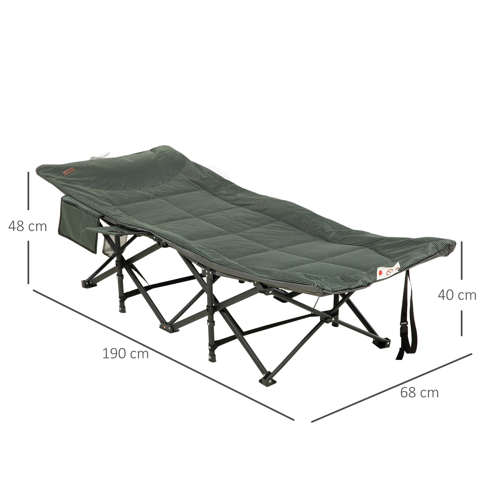 Outsunny Foldable Camp Bed, Padded Patio Camping Bed with Carry Bag, Magazine Bag and Cup Holder for Outdoor, Garden, Grey