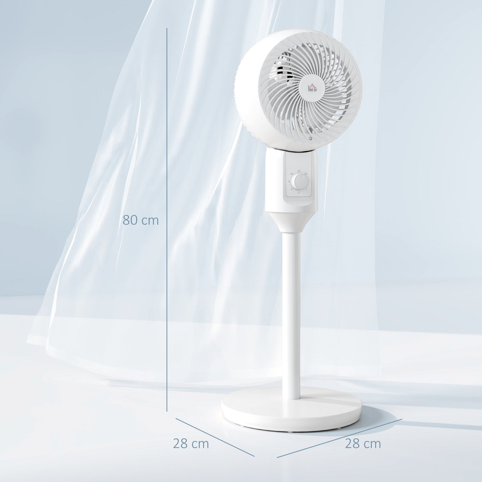 HOMCOM 32" Pedestal Fan, 70° Oscillating 90° Vertical Tilt Air Circulator with 3 Speeds, Standing Fan for Home Office, Bedroom, White
