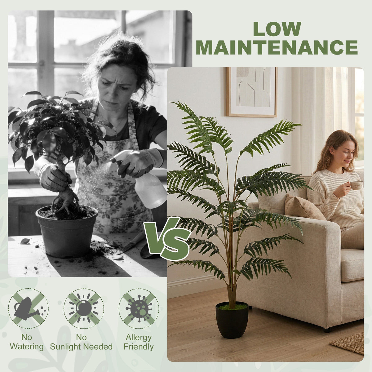 HOMCOM Artificial Fern Topiary Tree, Realistic Artificial Plant in Cement Pot, Fake Plant, 120cm