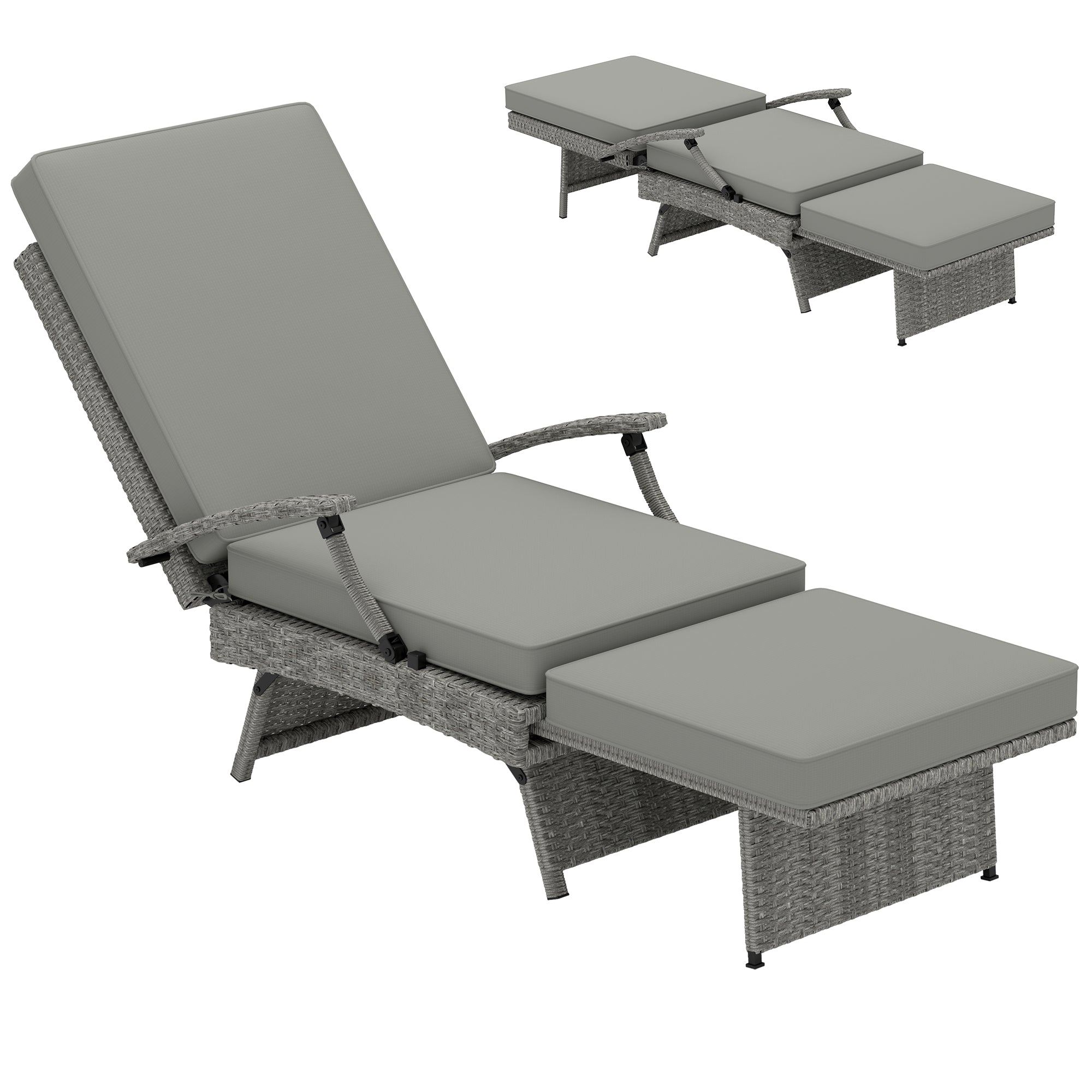 Outsunny 80Â° Reclining Rattan Lounger - Grey