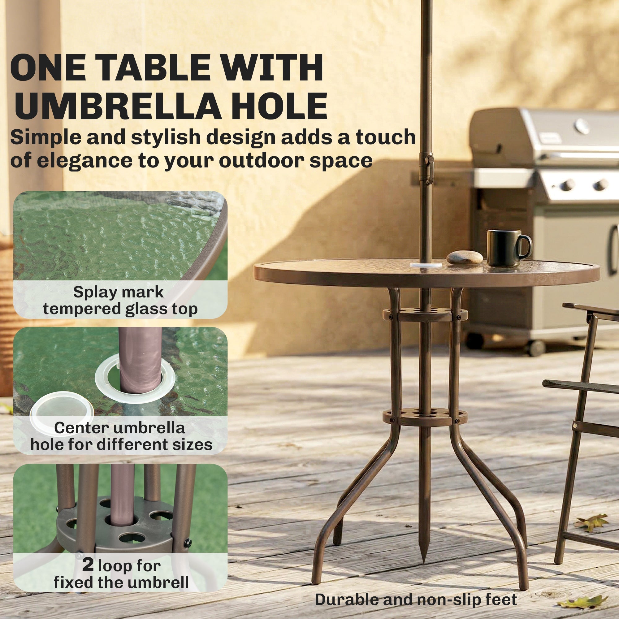 Outsunny 6 Piece Garden Dining Set with Umbrella, Patio Sets with Parasol, 4 Folding Dining Chairs, Dark Grey