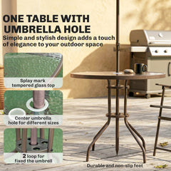 Outsunny 6 Piece Garden Dining Set with Umbrella, Patio Sets with Parasol, 4 Folding Dining Chairs, Dark Grey
