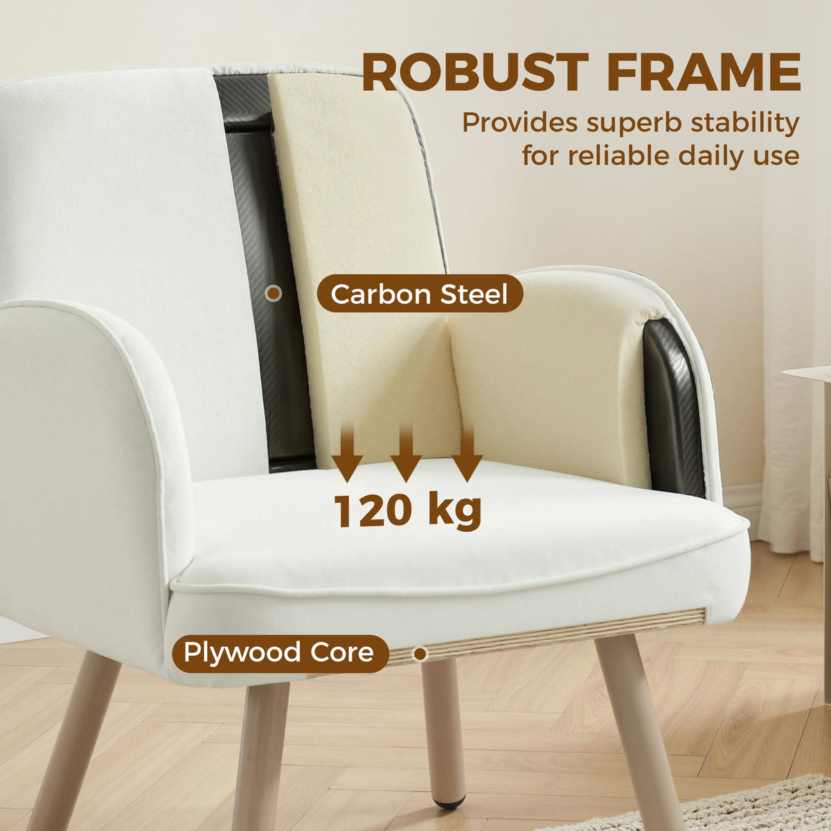 HOMCOM Lounge Chair Velvet Upholstered Armchair with Spring Cushion for Living Room Bedroom Cream White