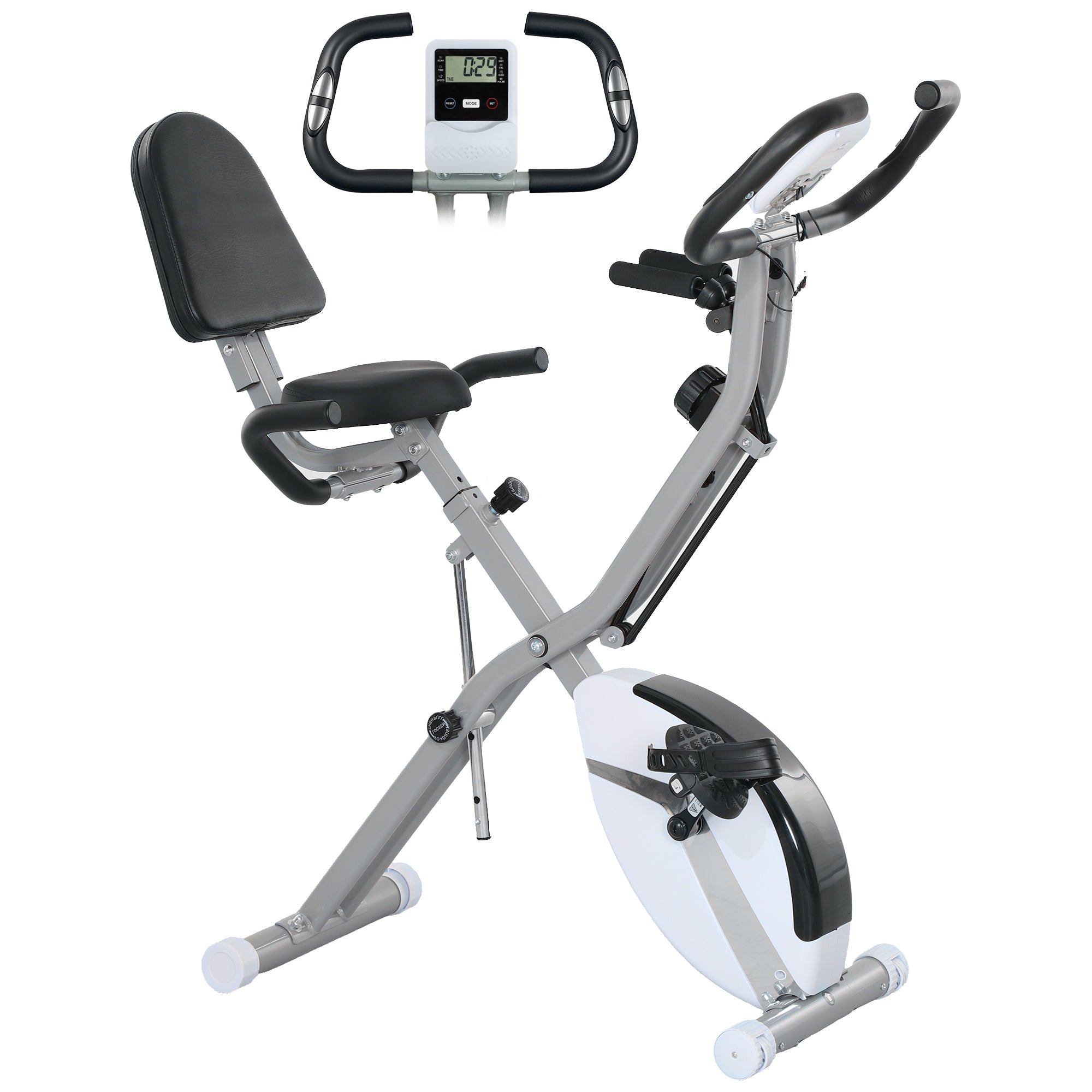 SPORTNOW Five-in-one Foldable Exercise Bike, Stationary Bike with Arm Workout Bands, LDC Monitor, Phone Holder, White