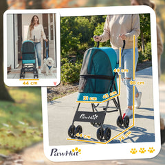PawHut Dog Stroller, Foldable Cat Dog Pram for Miniature Breeds, Pet Stroller with Brake, Mesh Windows, Dark Green