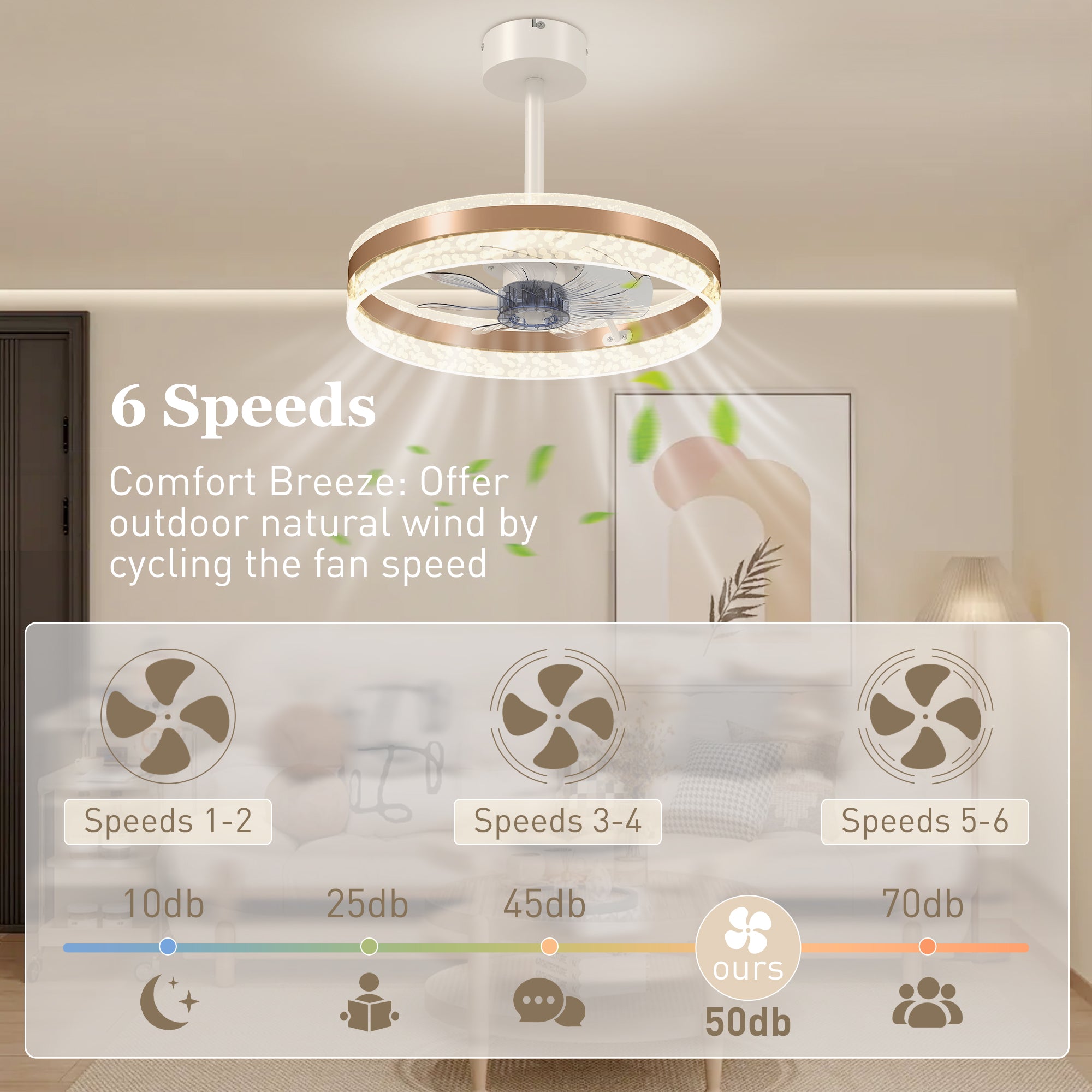 HOMCOM Ceiling Fan with LED Light and Remote - Gold Tone