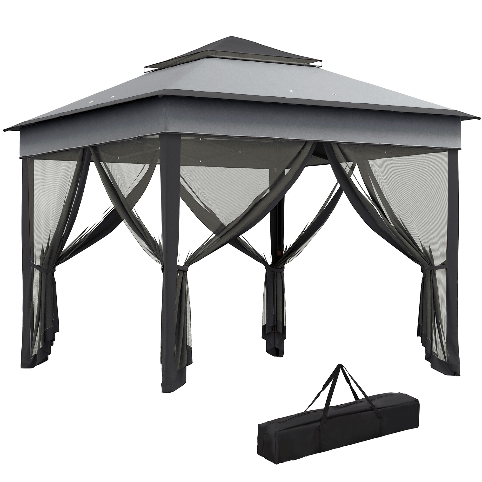 Outsunny 3 x 3(m) Pop Up Gazebo, Height Adjustable Instant Event Shelter with Netting and Carrying Bag, Grey