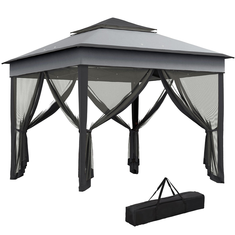 Outsunny 3 x 3(m) Pop Up Gazebo, Height Adjustable Instant Event Shelter with Netting and Carrying Bag, Grey